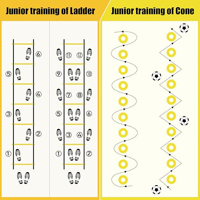 Soccer Training Equipment, Agility Speed Training Set with 20ft Speed Ladder, 12 Cones, 4 Adjustable Hurdles, Jump Rope, Parachute | Ideal for Basketball, Football Practise, for Kids, Youth, Adults