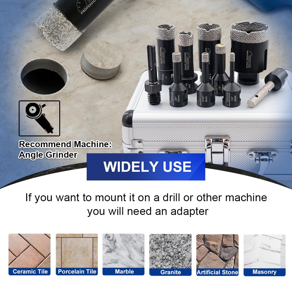 Diamond Core Drill Bits Set 10PCS - DARTOTEK Tile Hole Saw Kit (6/6/6/20/25/32/35/50mm/1 3/8"/6mm for Porcelain, Ceramic Tile, Granite, Marble, Masonry