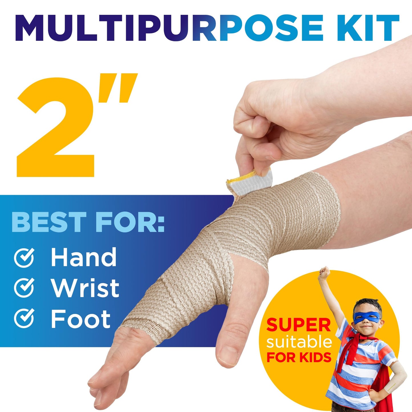 High-Performance Elastic Bandage Wrap - 6 Pack (2x2in, 2x3in, 2x4in) - Self-Closing Strong Compression Bandage Wrap for Leg, Ankles, Wrists, and Knees - for First Aid Kit and After Surgery Recovery