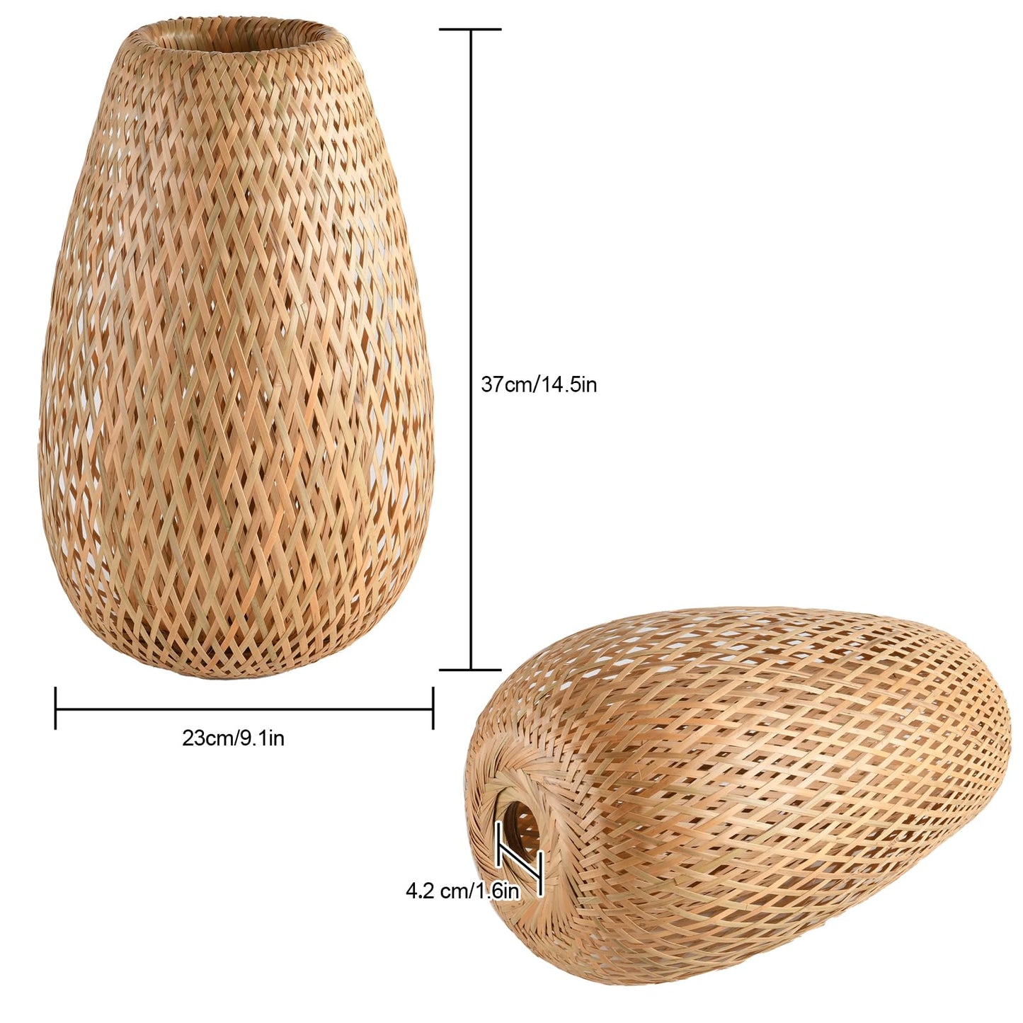 Teru Ji Kaikang Bamboo Lamp Shade, 2-Pack Hand-Woven Bamboo Rattan Hanging Light Shade,D 9.05" Rattan Table Lamp Shade for Floor Lamp, Wall Sconces Light Cover Table Light,Pendant light