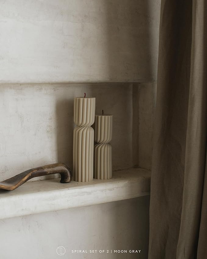 LAWA Spiral Spire Candle - Large Beautiful Handmade Pillar Scented Soy Wax Elegant Bubble Aesthetic Candle Housewarming Gift Home Room Shelf Decor Idea White (Set of 2, Moon Gray)