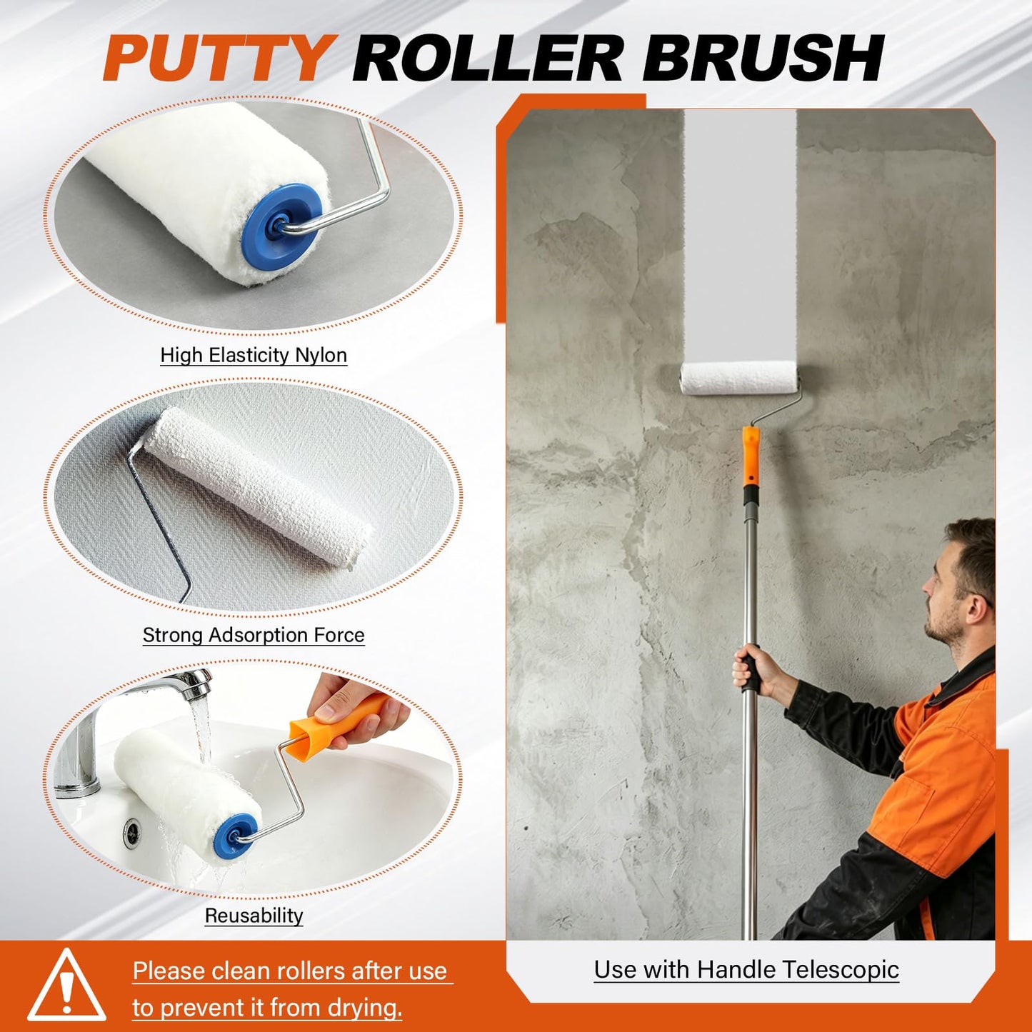Drywall Skimming Blade Set with 32" - 51" Extension Handle 9inch Compound Rollers 10in/16in/24in/32in Stainless Steel Skimming Blades for Wall Surface Smoothing Drywall Plaster Wallboard