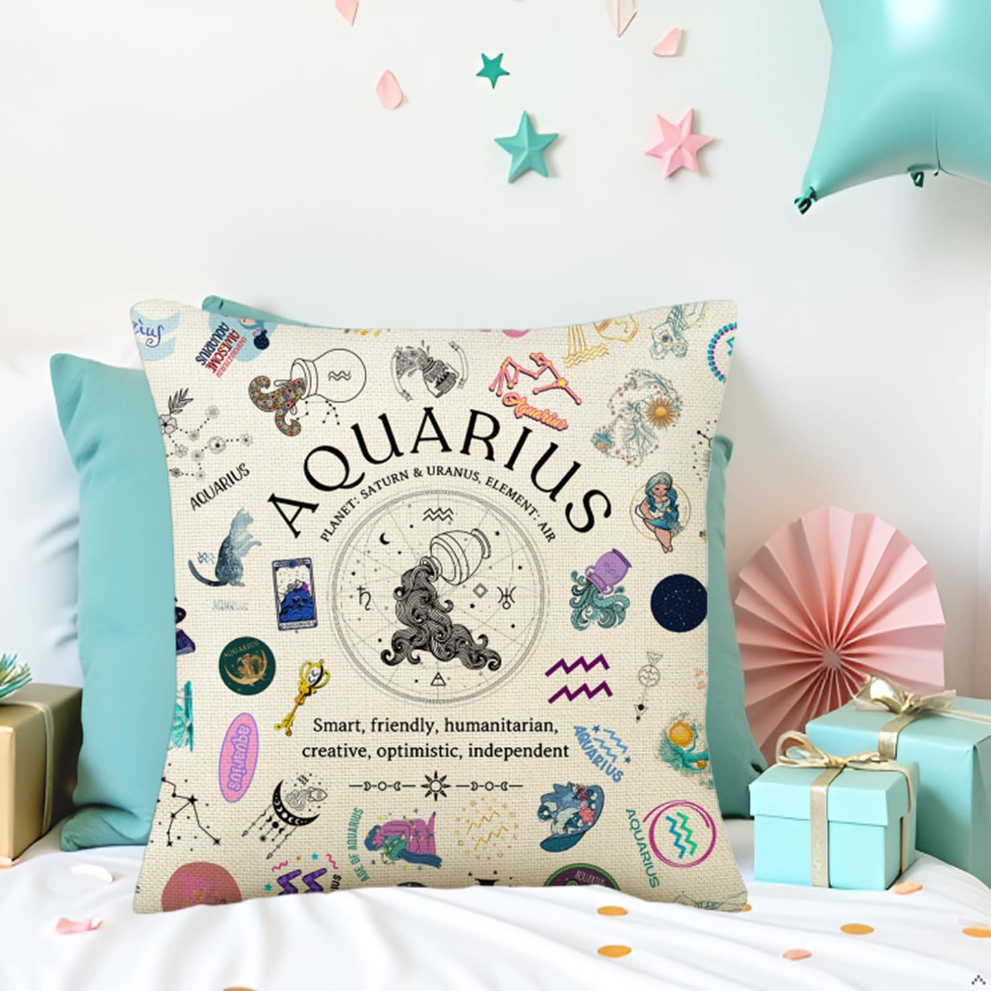 TOTEVOL Aquarius Pillow Cover 18x18, Zodiac Constellation Throw Pillow Covers for Women, Unique Astrology Gifts, Birthday Gift for Aquarius Women & Astrology Lovers