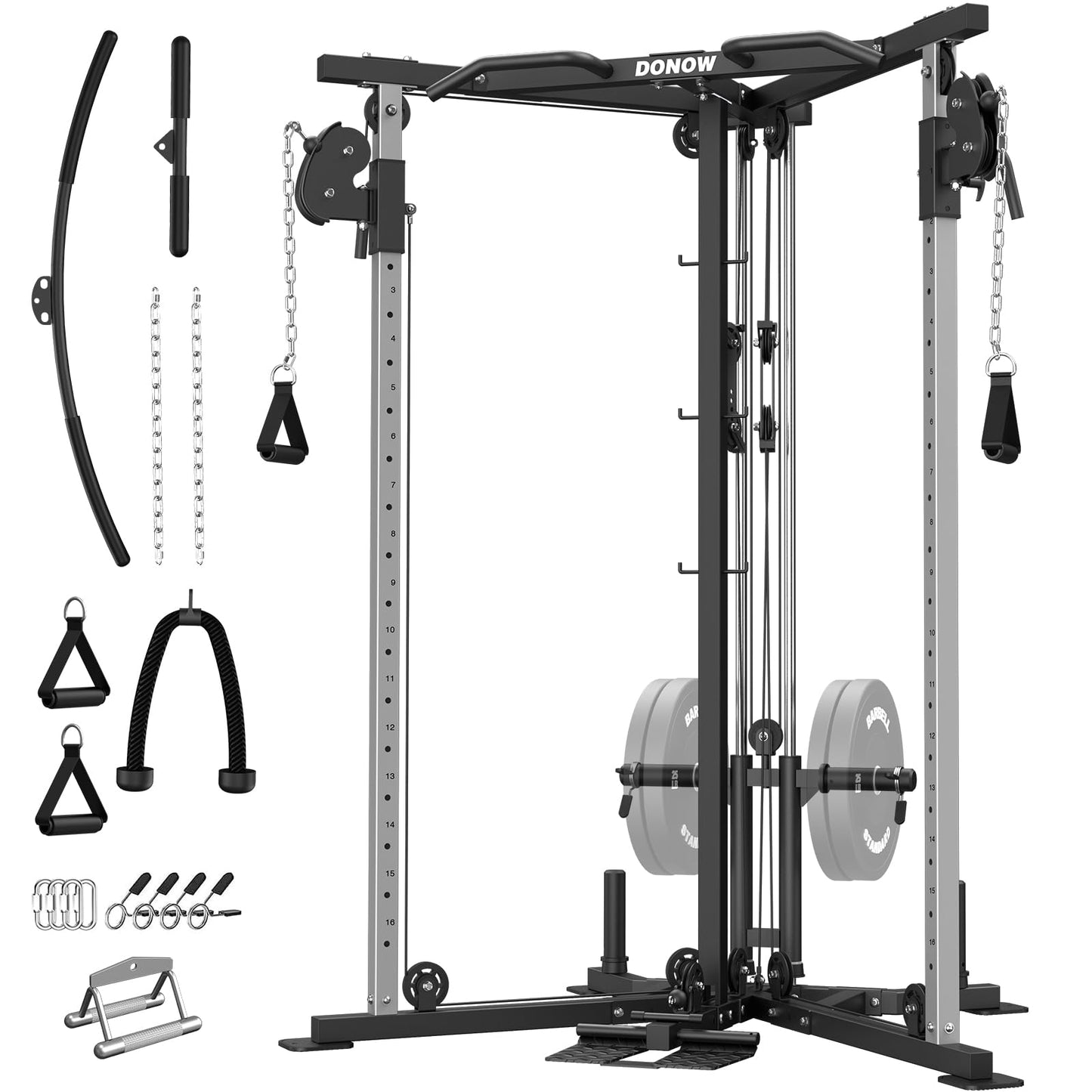 DONOW Cable Crossover Machine, Cable Fly Machine Home Gym System Workout Station with Dual Pulley System Pull-Up Bar Cable Bar and LAT Pull Down System