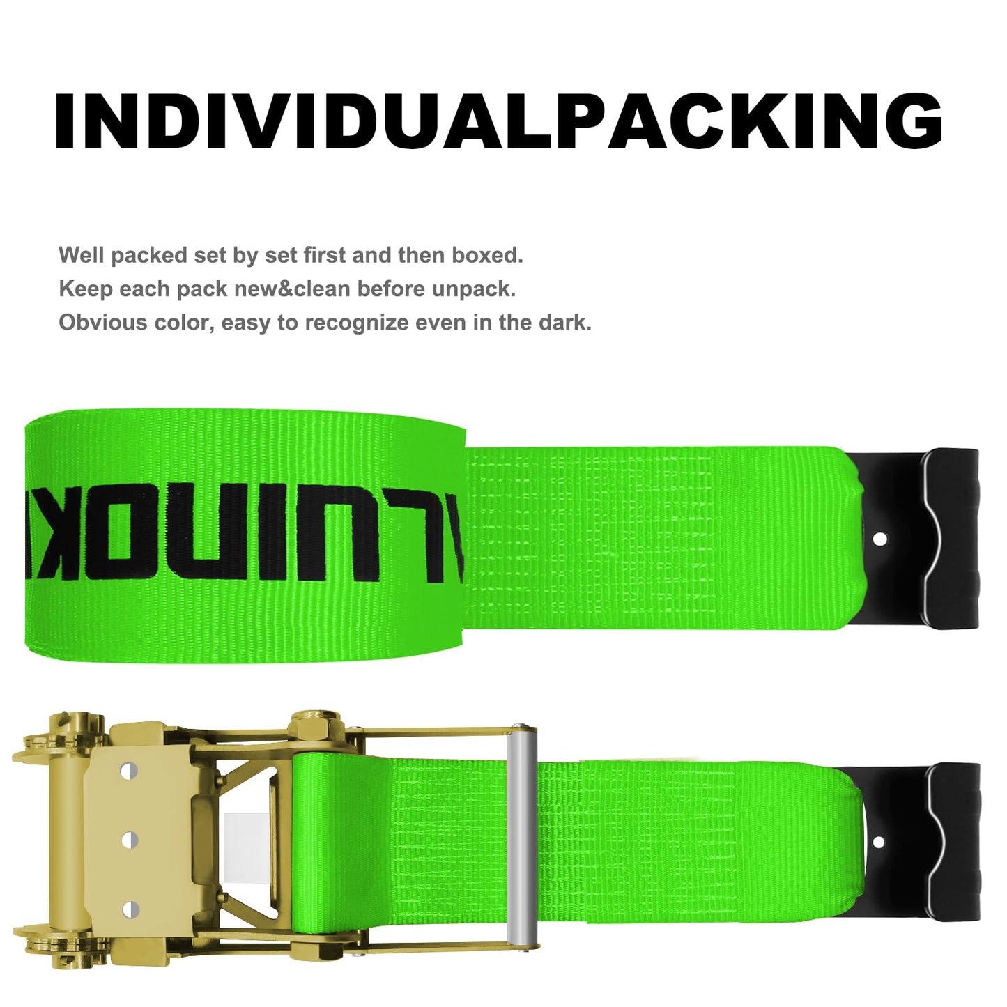 SALUINOKI 4Pack 4 inch 30ft Ratchet Straps Heavy Duty with Flat Hook for Flatbed Trailer Winch Strap 4 inch Flatbed Straps Green