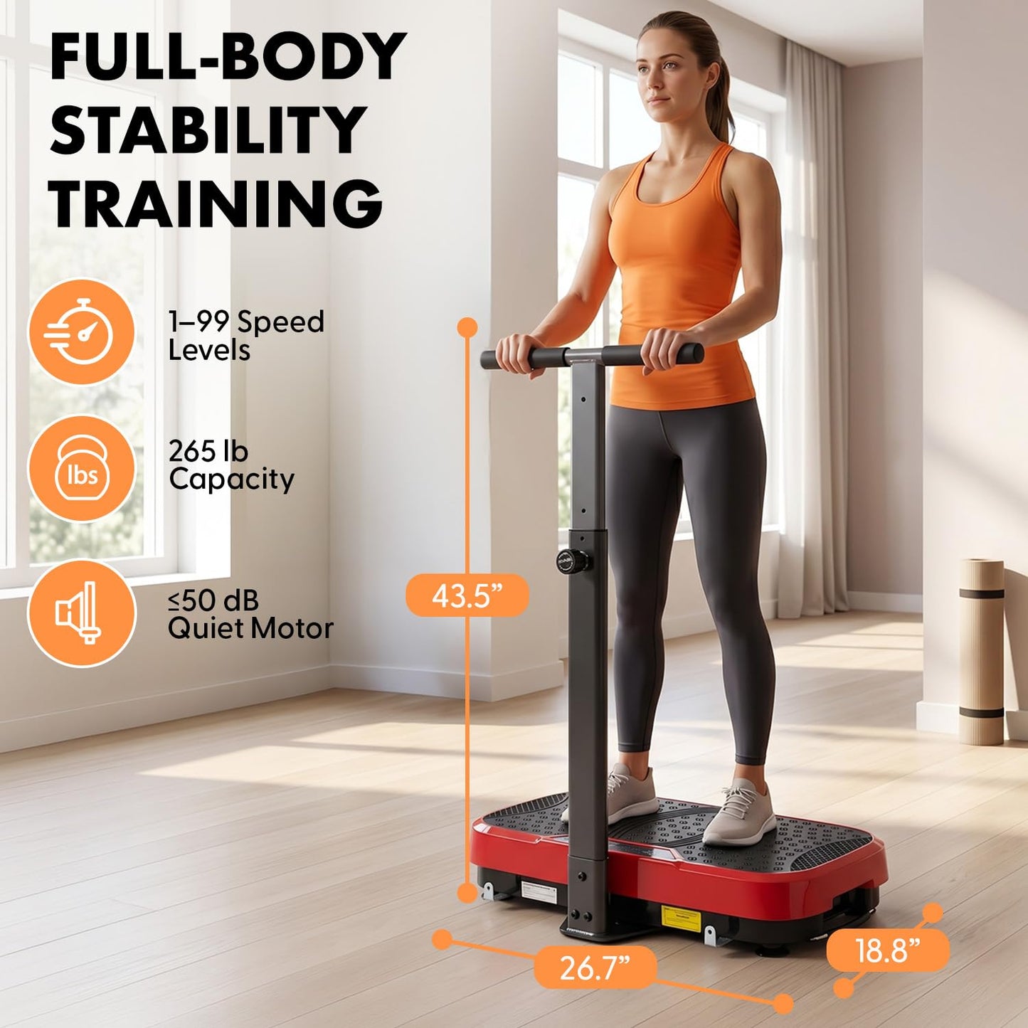 Hurtle Vibration Plate Exercise Machine, Portable Vibration Plate with Handles and 1-99 Speed Levels, 10 Preset Programs, Quiet Low-Impact Home Fitness Platform with Remote Control, Red
