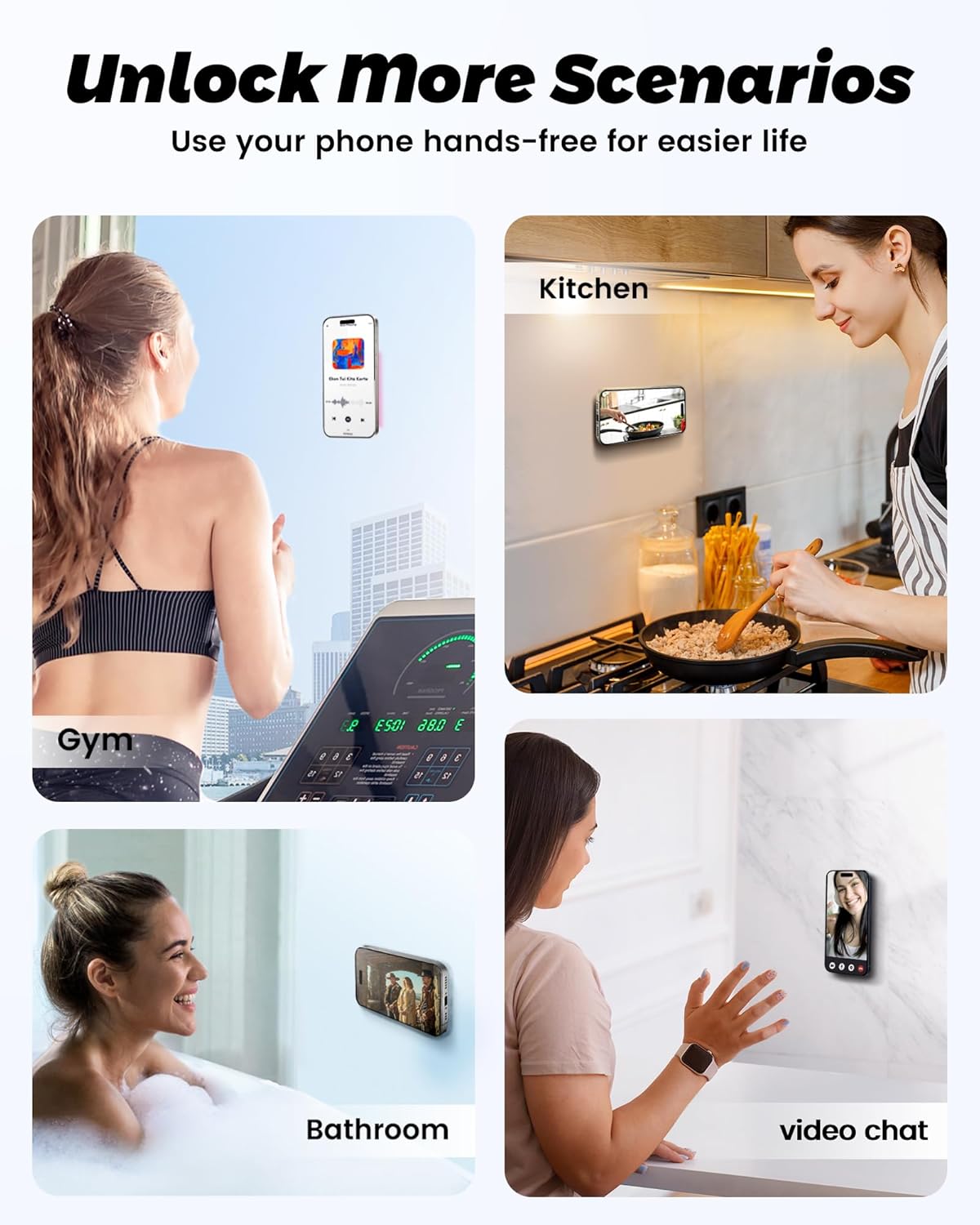 amBand Magnetic Suction Mirror Window Phone Holder, Sticky Grip Double Sided Mount for iPhone, Gym Bathroom Kitchen