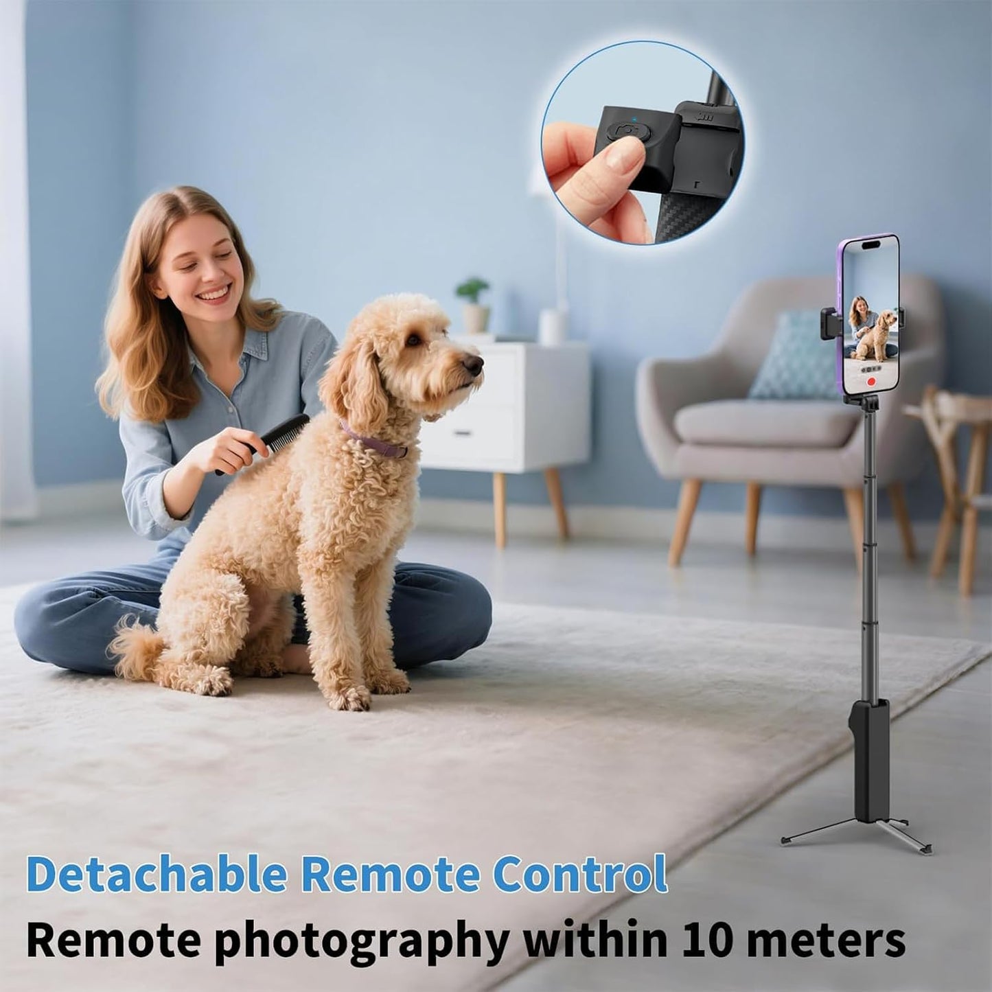 BONERUY Selfie Stick Tripod with Remote, Portable Phone Tripod Stand with Removable Wireless Bluetooth Remote, Selfie
