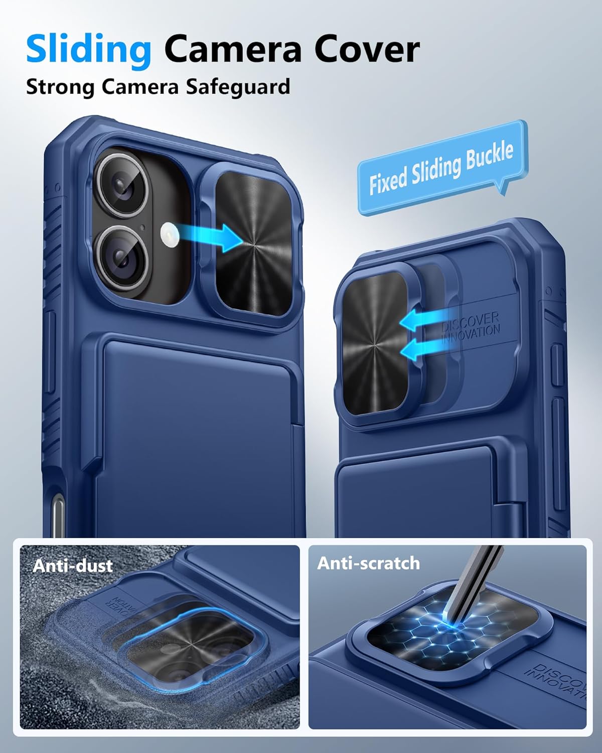 ATATOO 17 3-5 17 6.3" 2025, for iPhone Wallet Case, Built-in Card Holder (Store Cards) & Slide Camera Cover & RFID