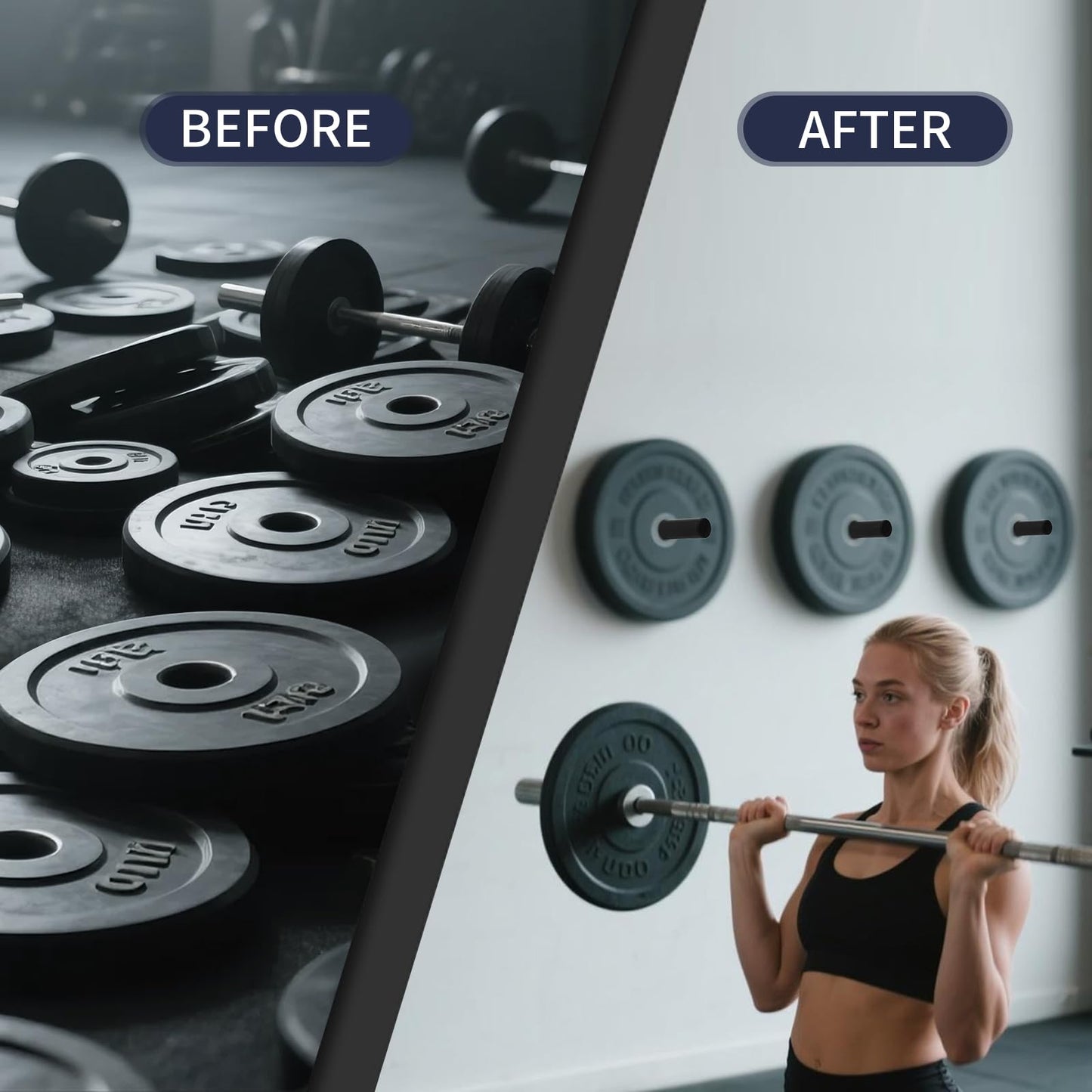 Wall Mounted Olympic Weight Plate Rack, Heavy Duty Metal 2" Plate Holder & Hanger for Home Gym, Garage Gym, Powerlifting & Fitness Equipment Storage, 275 lbs Capacity Barbell Plate Organizer with Screws for Wood & Concrete Walls