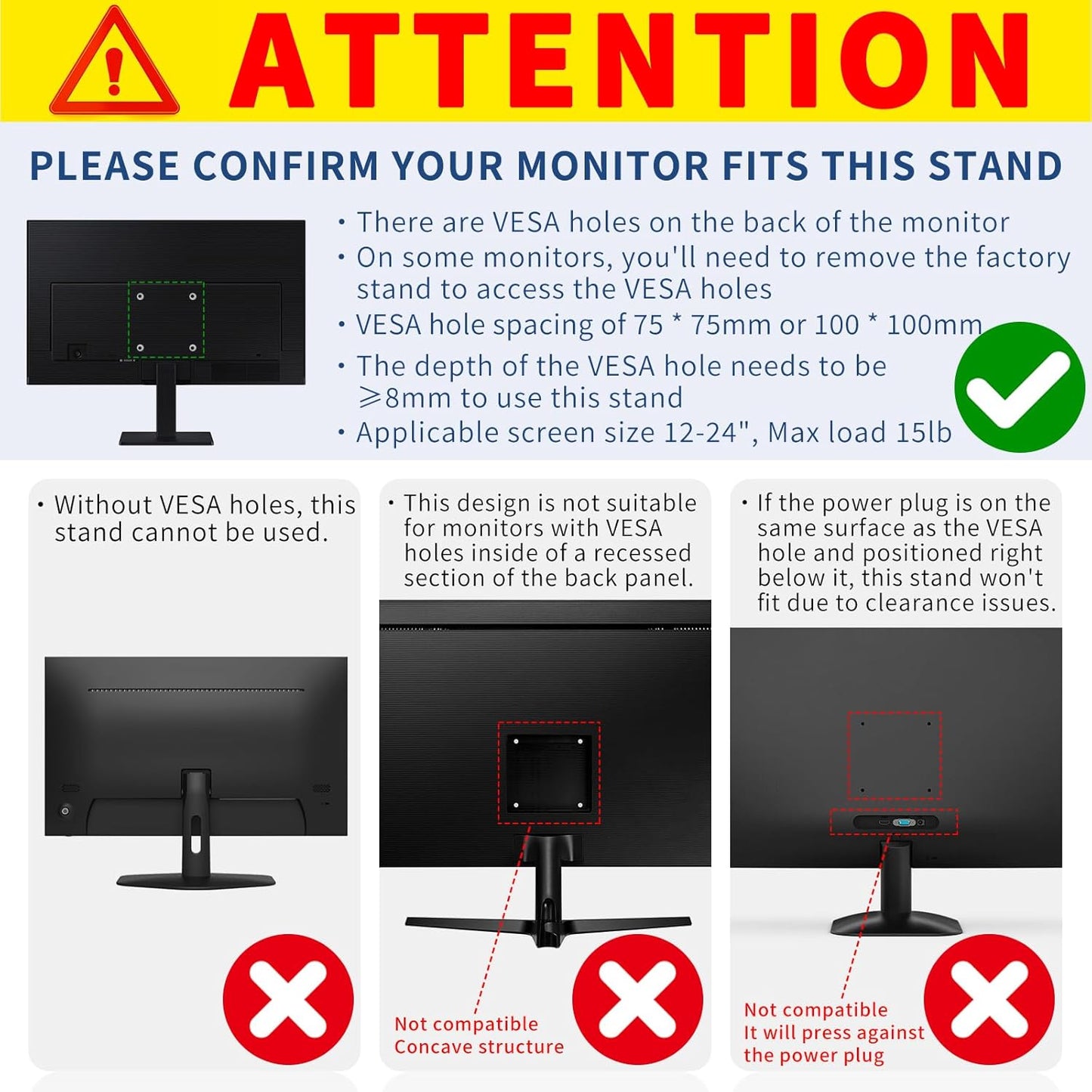 Bestoct 12-24" 75x75mm 100x100mm Low Profile Monitor Stand, LCD TV Foldable Mount for Desk, Lay Flat Stand for Screens