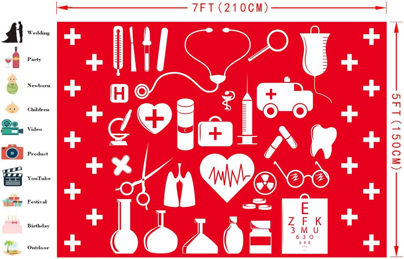 FHZON 7x5ft BJYYFH3 Doctor and Nurse Supplies Backdrop Red and White Cross Photography Background Theme Party Wallpaper