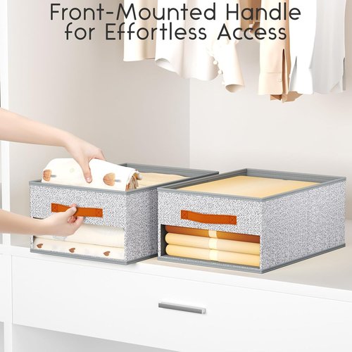Homsorout Drawer Organizers - 6 Pack Foldable Pants Organizers with Clear Windows & Handles | Light Gray Fabric Storage for Clothes, Jeans, Sweaters & More
