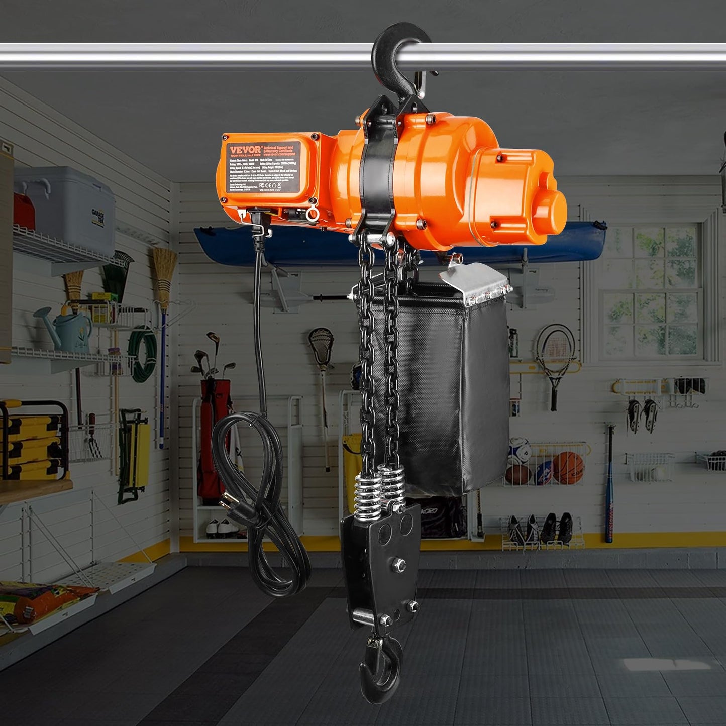 VEVOR Electric Chain Hoist, 2200 lbs Load, 20 ft Lifting Height, 120V, Single Phase Overhead Crane with Chain, 328 ft Wireless & 15 ft Wired Remote Control for Garage, Shop, and Home