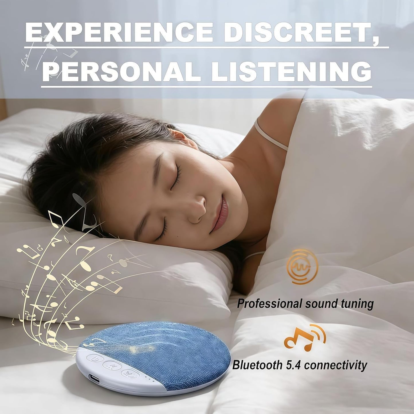 Generic Bedside Sound Boxes Under Pillow, Bluetooth Pillow Speaker with White Noise Timer Wireless Sleep Aid, Ultra