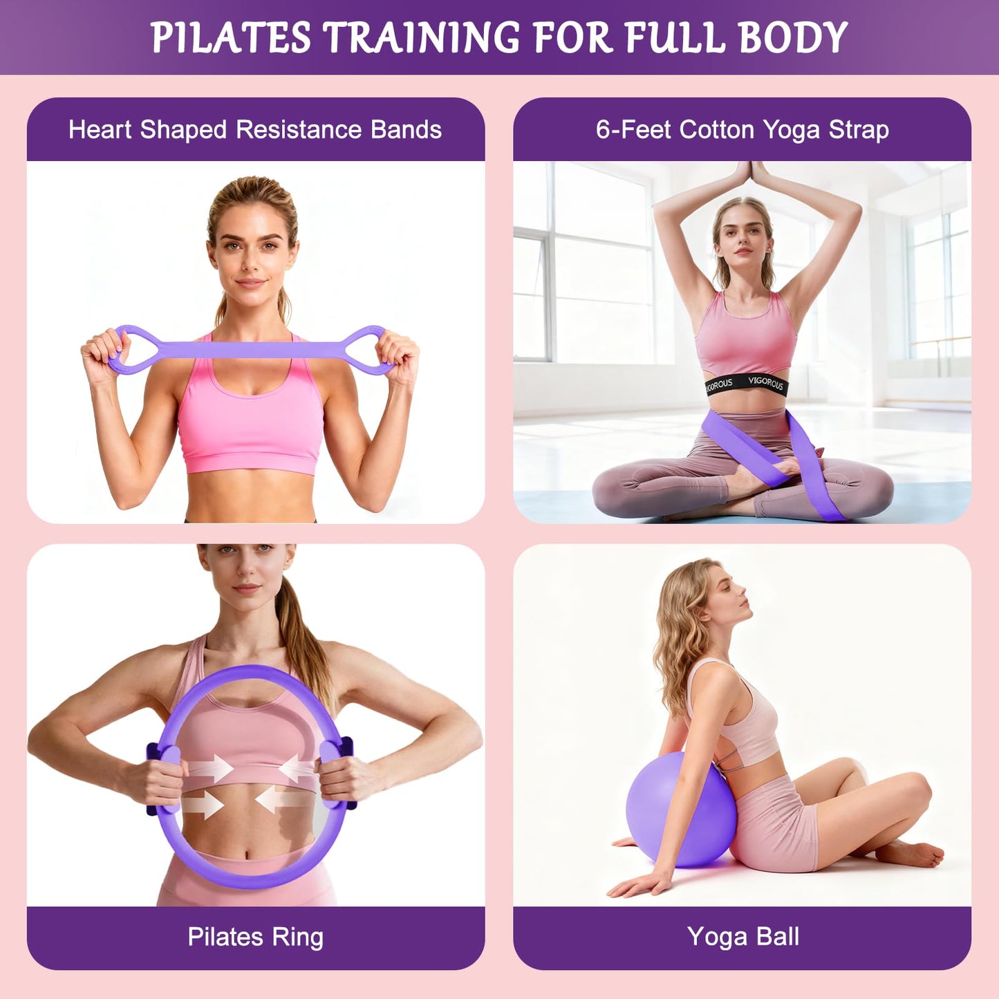 Pilates Kit for Women, Pilates Equipment Kit for Women Home Workouts, Pilates Ring Set, Home Pilates Essentials Kit with Pilates Ring and Ball, Resistance Bands for Strength, Toning, Flexibility
