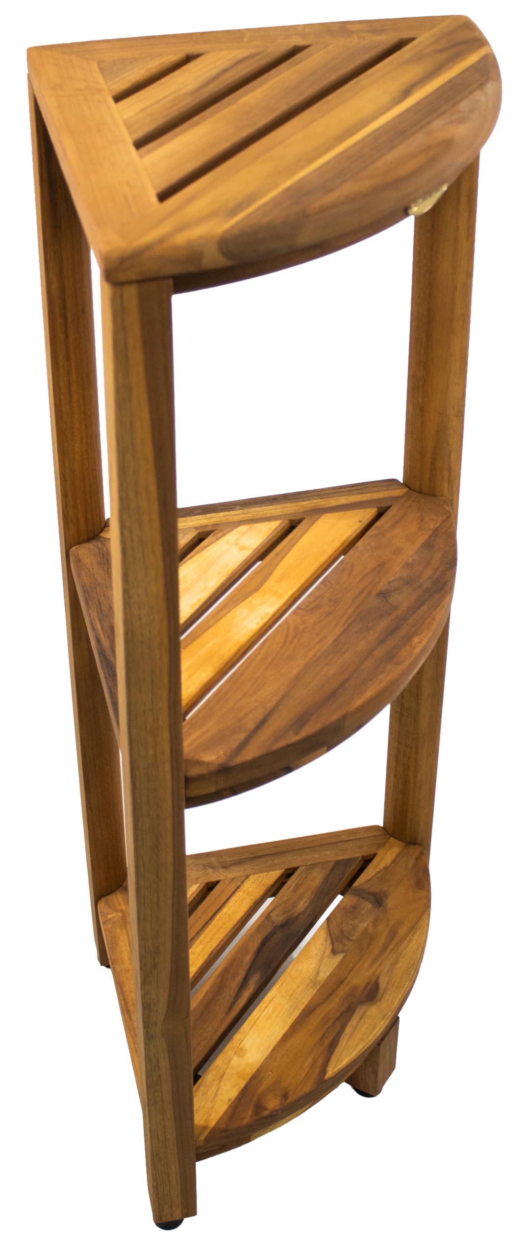 EcoDecors Snazzy Corner Gold 3 Tier Corner Shelf FSC Teak Wood Bathroom Shelf Natural Water Resistant Spa Shower Organizer for Bathroom Sauna Bath Storage 17 x 12 x 32 in