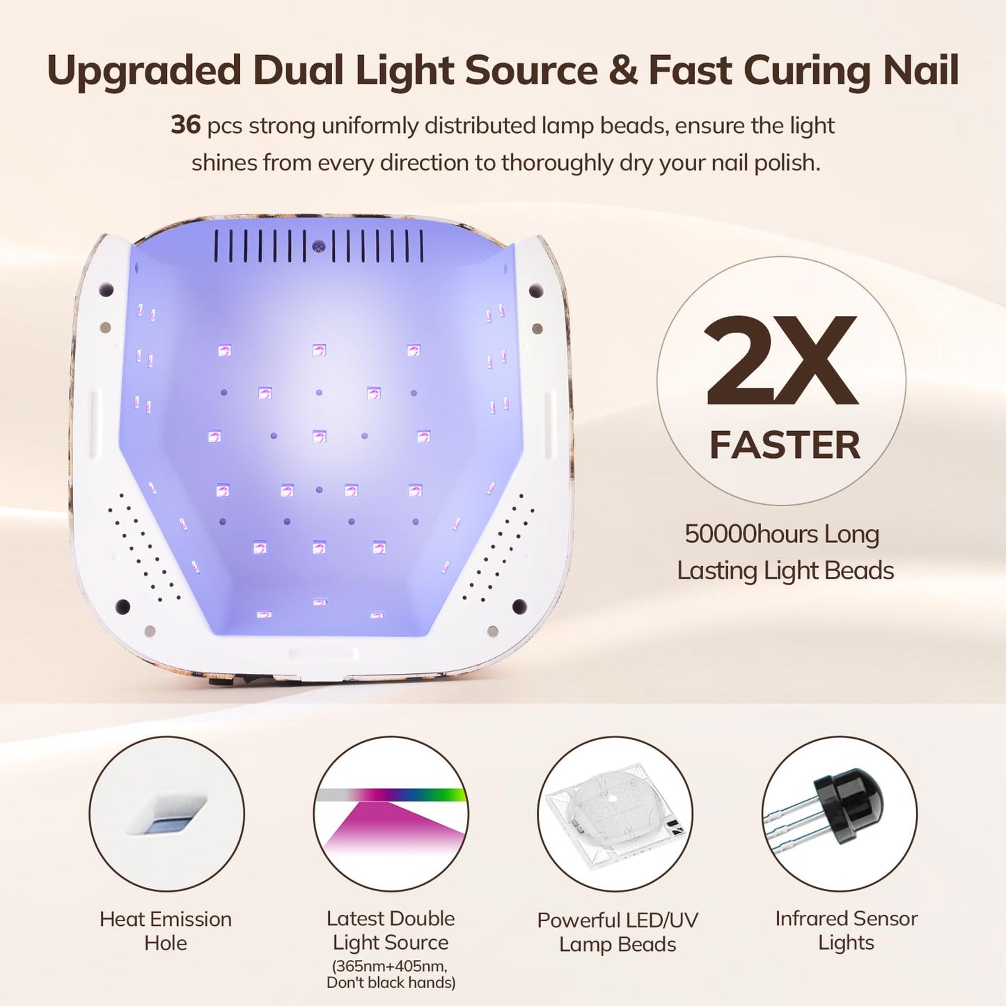 Lavinda Leopard UV Light for Gel Nails 54W Cordless Rechargeable Nail UV Lamp Nail Light & 35000RPM Electric Nail Drill Portable Rechargeable Nail Efile