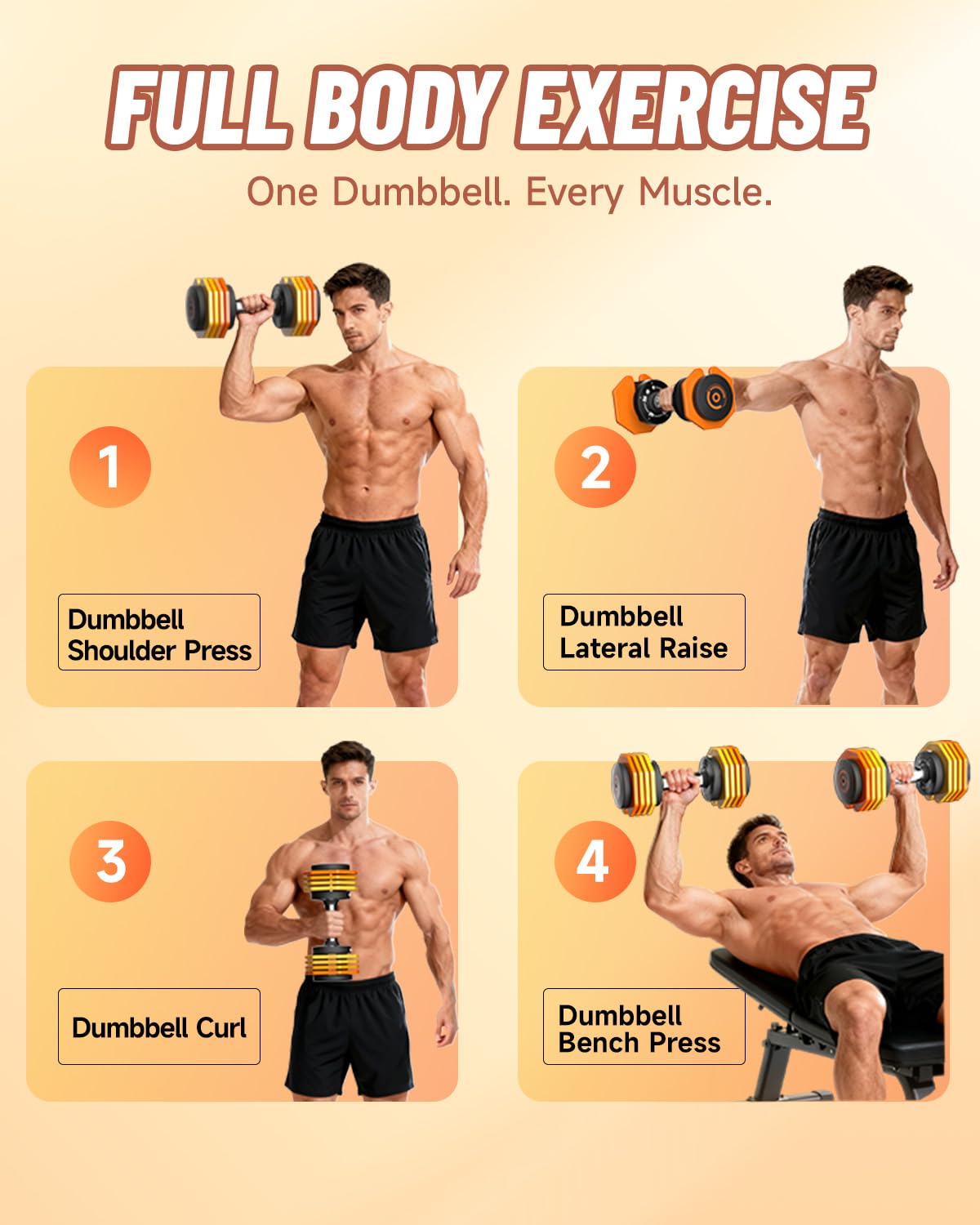 Adjustable Dumbbells Set 45LB Single, 1-Sec Fast Adjustable 5 Weights by Turning Handle, Premium Comfort Non-slip Metal Dumbbells with Tray, Compact Size for Full Body Home Workout (Orange)