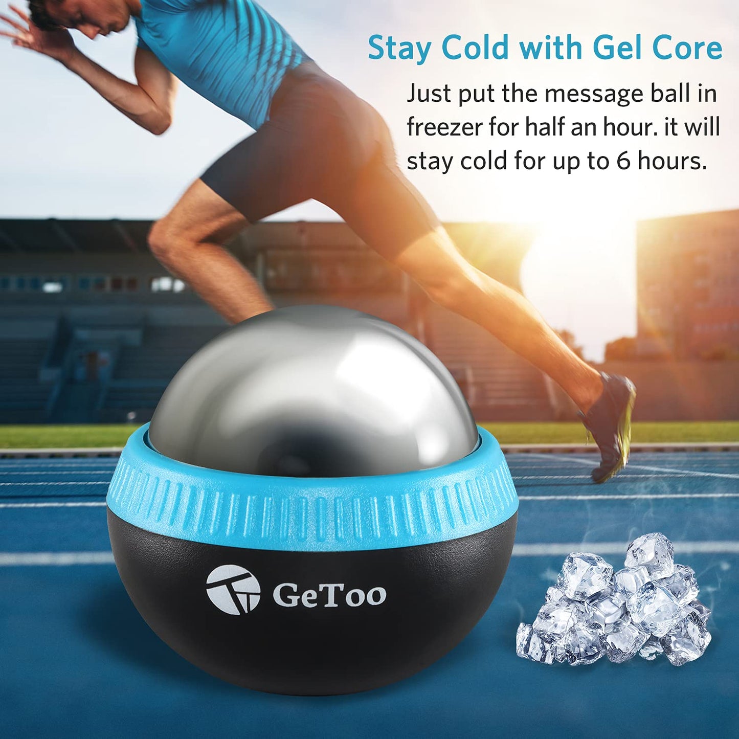 GeToo Cryosphere Cold Massage Roller Ball - 2.8 Inch Ice Massage Ball for Deep Tissue, 6 Hours Cold Therapy, Detachable Rolling Ball, Blue and Black