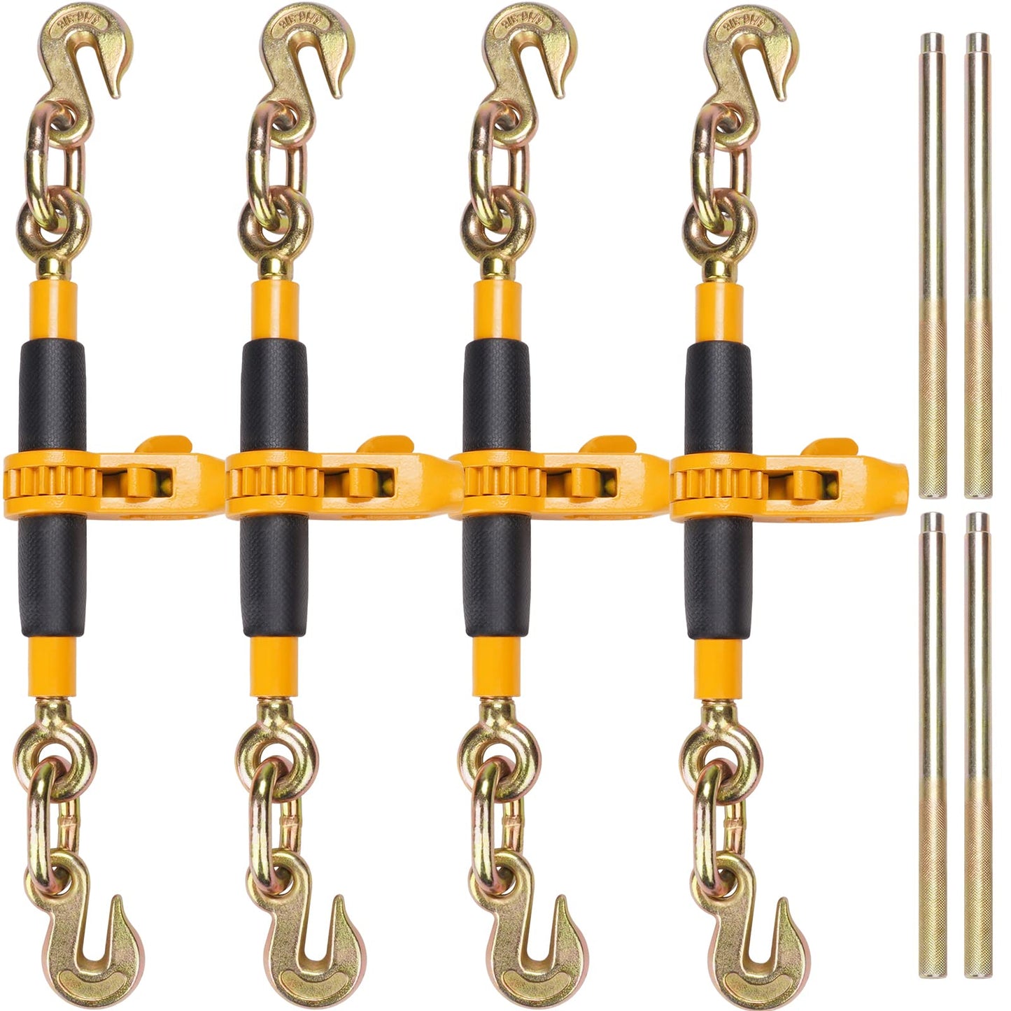 VEVOR Ratchet Chain Binder 3/8-1/2 12000 lbs G80 Hook Detachable Handle Heavy Duty Load Binder, Tie Down Hauling Chain Binders for Flatbed Truck Trailer, Black & Yellow