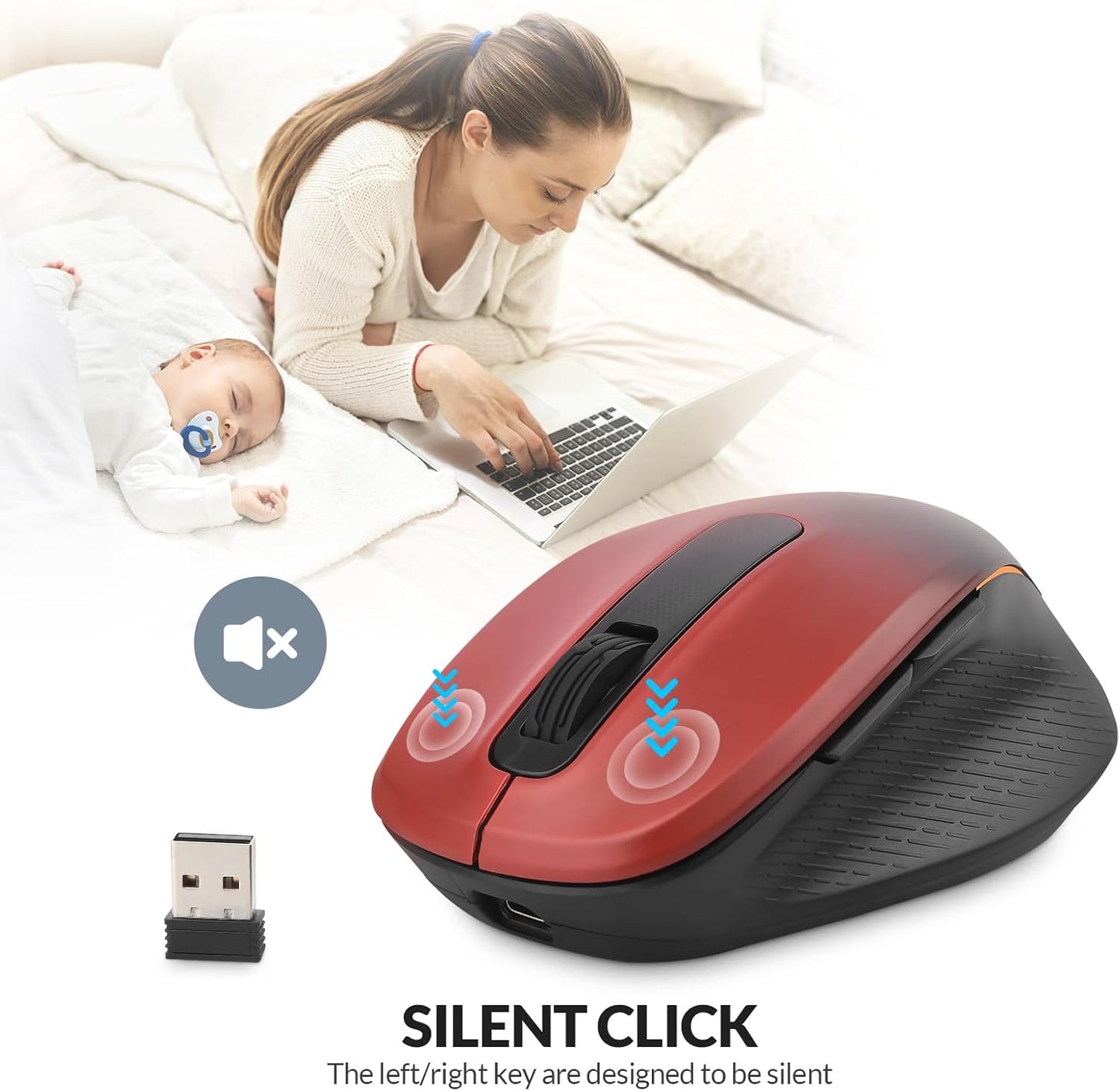 Rii 2.4 1000/1200/1600 Wireless Mouse Rechargeable, GHz with USB Receiver, DPI, Ergonomic Grips, Silent Keys, Cordless
