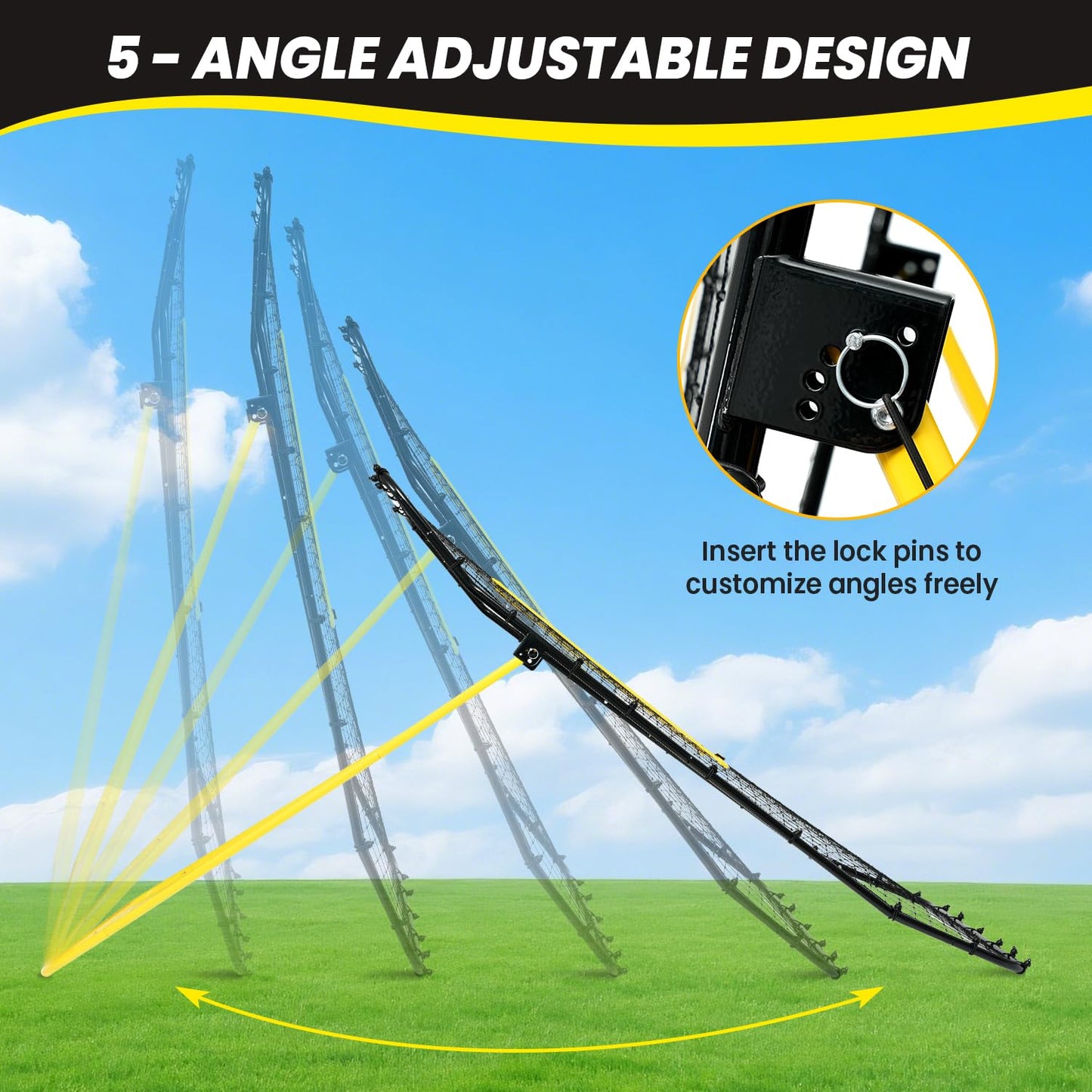 BAGAIL Volleyball Rebounder Net 7x4 Ft, Bounce Back Training Equipment with Unique Curved Frame for Better Catching, 5 Adjustable Angles for Volleying & Spiking, Easy Set Up & Sturdy Base - Yellow