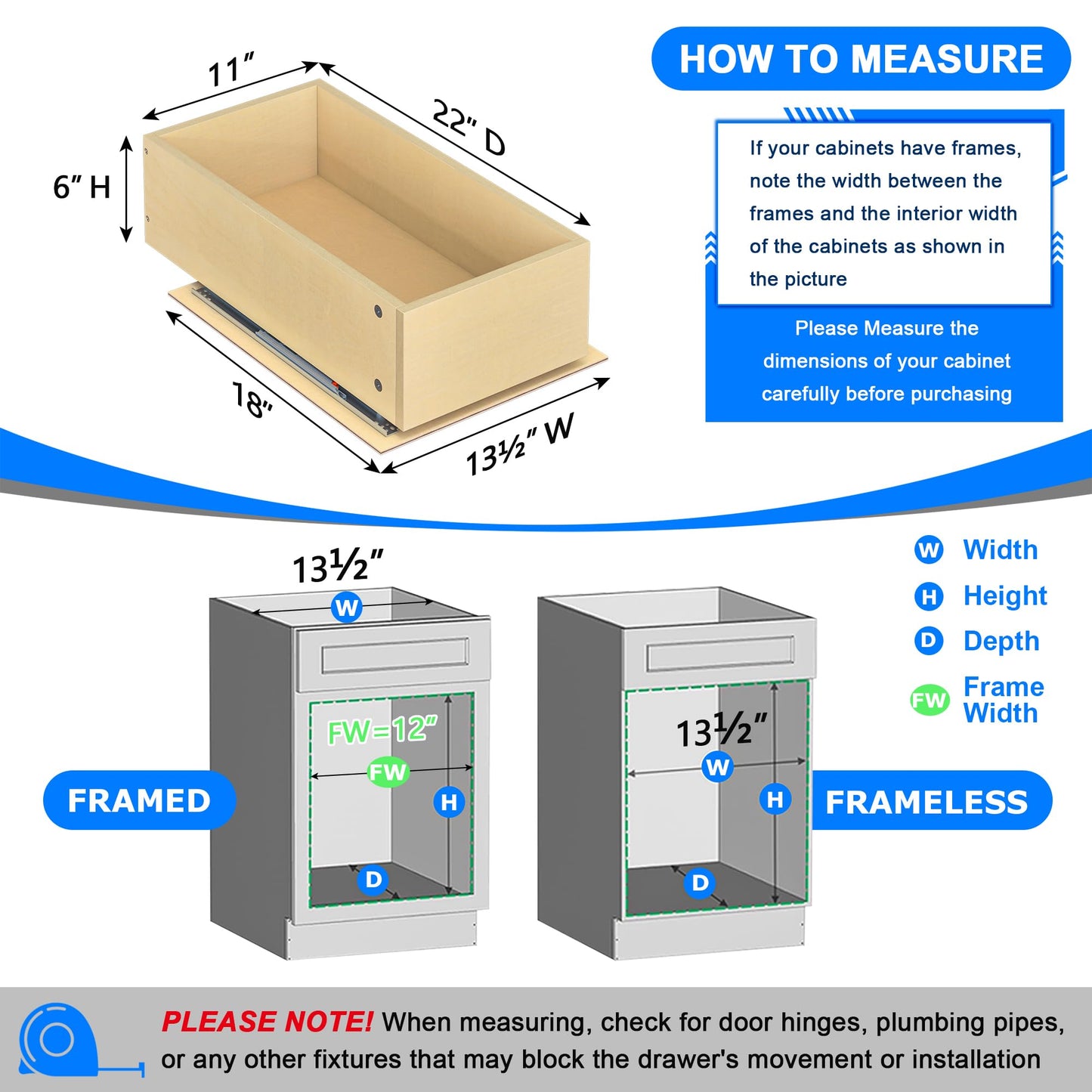 WelFurGeer Soft Close Pull Out Drawers for Cabinets, 11" W x 22" D Pull Out Cabinet Organizer, Smooth Slide-Out Shelves for Kitchen Cabinets, Durable Pullout Drawers for Home & Kitchen Organization