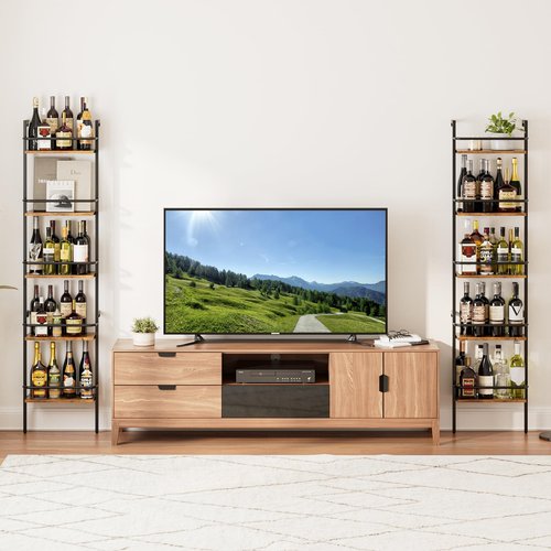 Heakrit 5-Tier Wine Rack Wall Mounted, Wine Racks Freestanding Floor with Fences, 50 Bottles Wine Bottle Holder Liquor Cabinet Bar Shelves for Home, Kitchen, Dining Room (Brown)