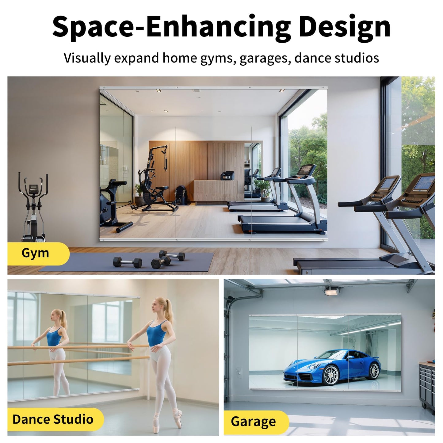 InfiniGlass Home Gym Mirror - 80x40 Inch,3PCS Frameless Tempered Glass Full Body Mirror for Wall Mount - Ideal for Yoga, Workout, Bedroom, Dance Studio (Silver)