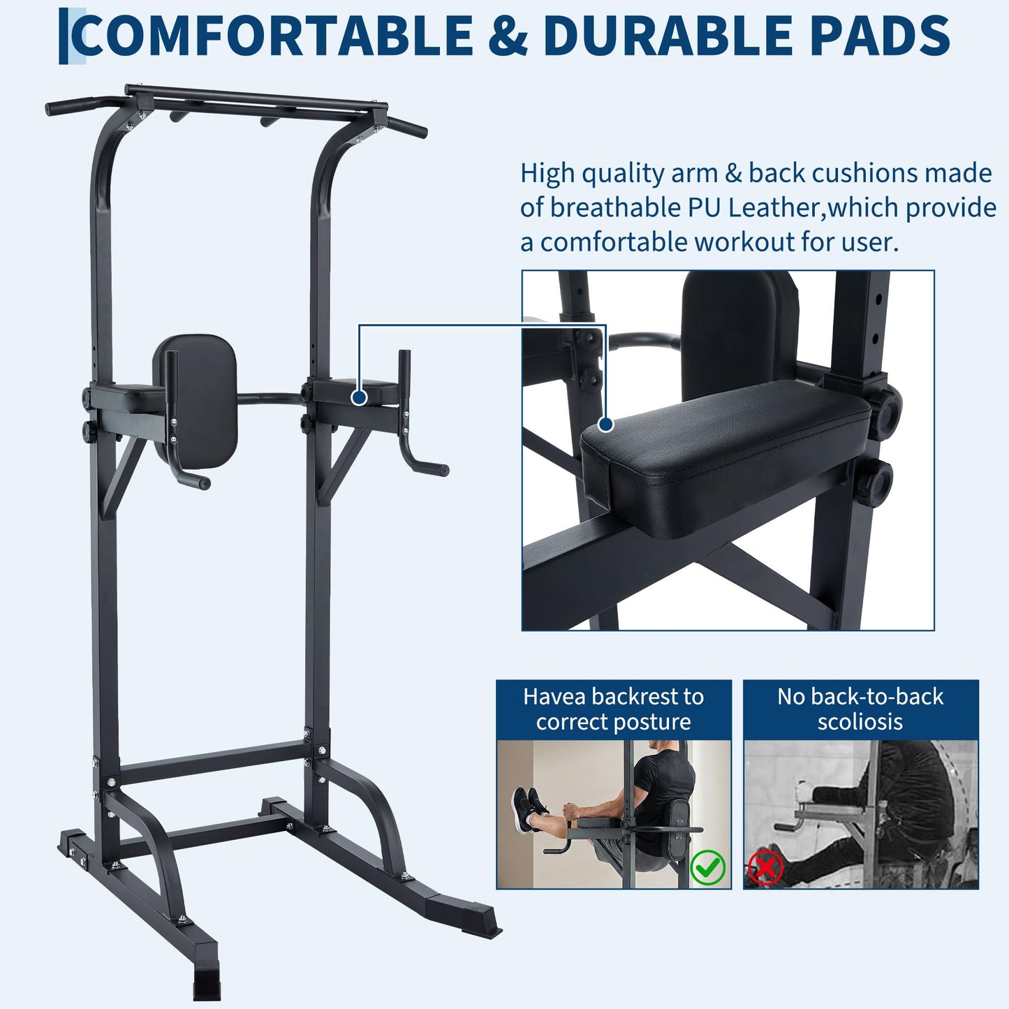 Free Standing Power Tower Pull Up Bar and Dip Station,Adjustable Strength Training Pull-Up Bars for Full Body Workout, Multifunction Dip Station Home Gym for Pull-Ups, Dips, Push-Ups, Leg Raises