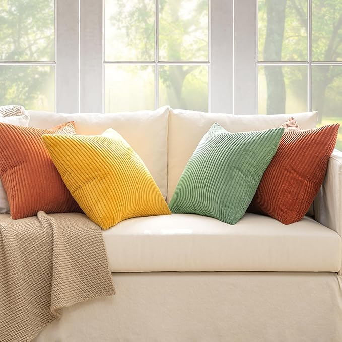MIULEE Decorative Throw Pillow Covers 16x16 Inch Set of 4, Vibrant Cushion Covers Vintage Retro Home Decor, Mix and Match Color Clash Design for Sofa Couch Bed Living Room Yellow Rust Green