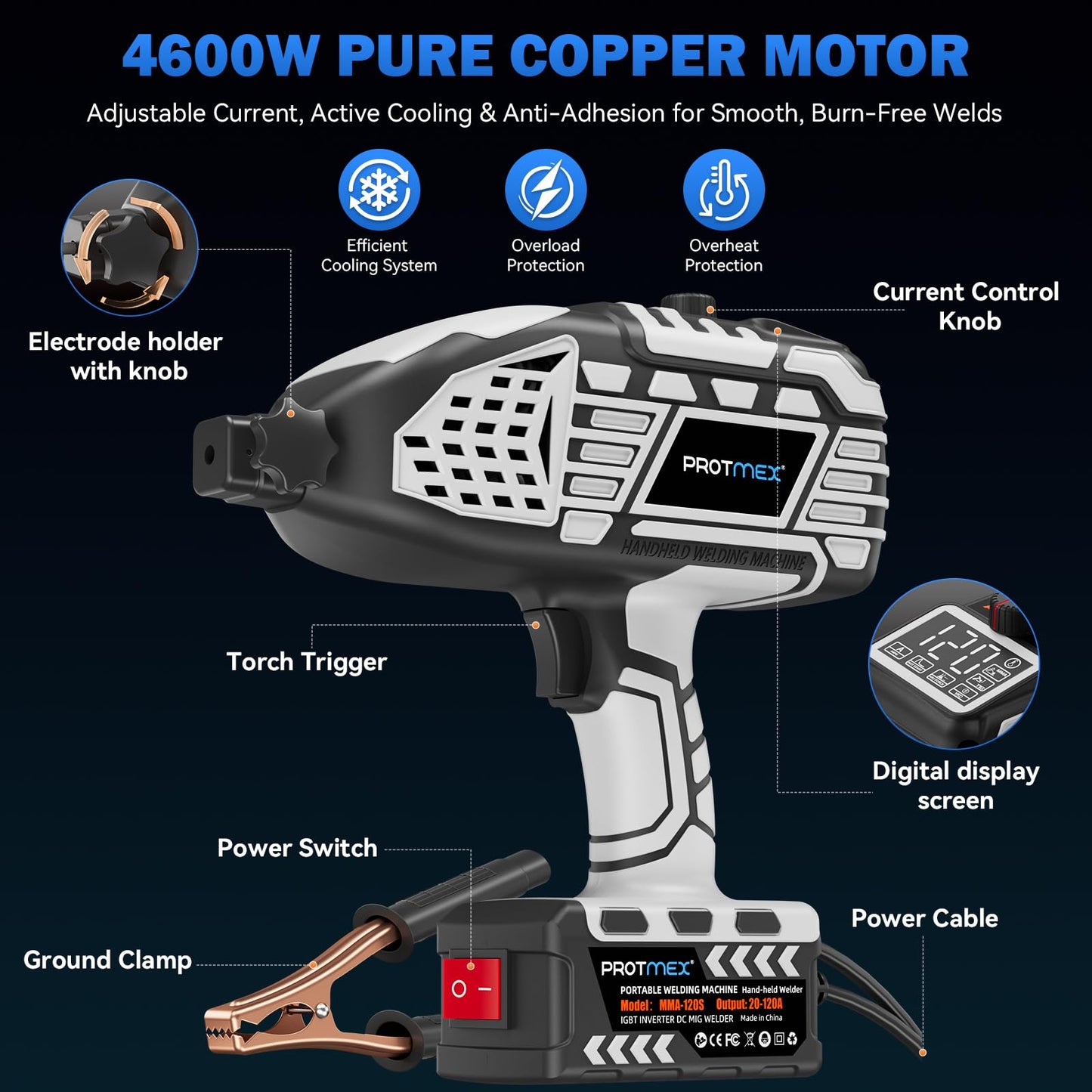 Portable Display Handheld Welder - 110V Portable Welder Machine IGBT Inverter with 5 Adjustable Currents, ARC Welder Gun Fits 3/32"-1/8" Welding Rods for Repair, DIY, Home Projects(20PCS Rods)