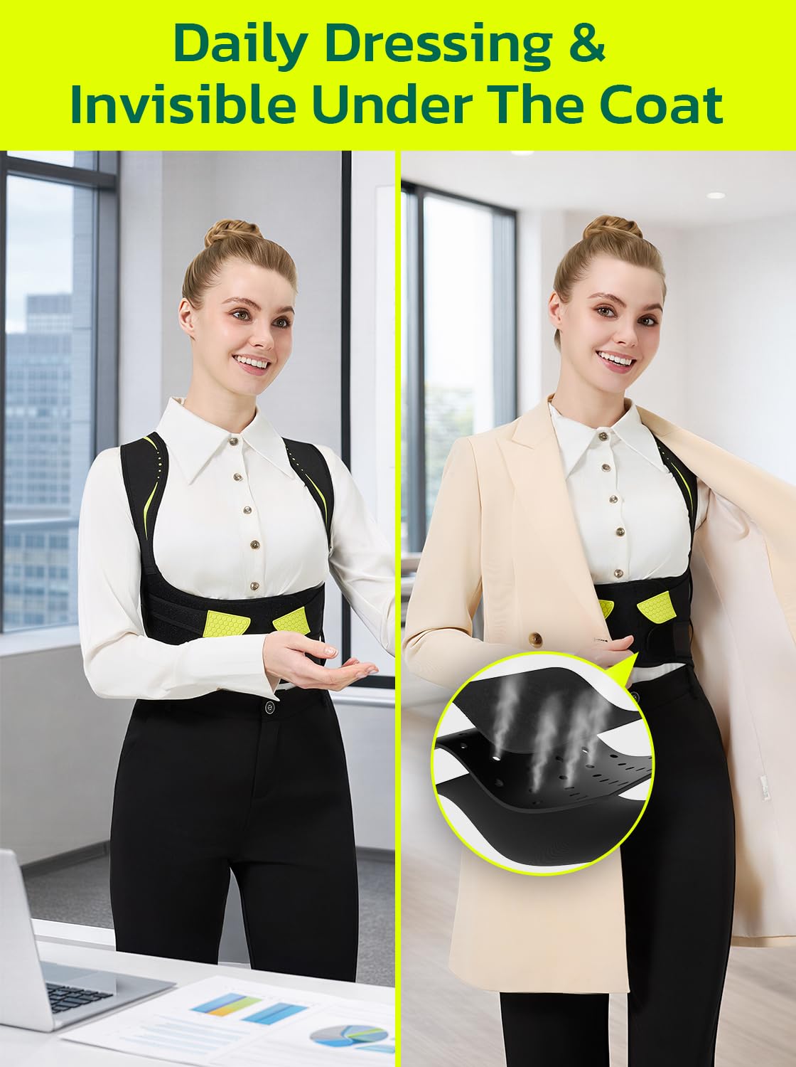 aoFIT Posture Corrector for Women：Adjustable Back Brace for Pain Relief & Back Straightener Improve Rounded Shoulders, Hunchback Correction, Back Support with Fashionable Design Black (Medium)