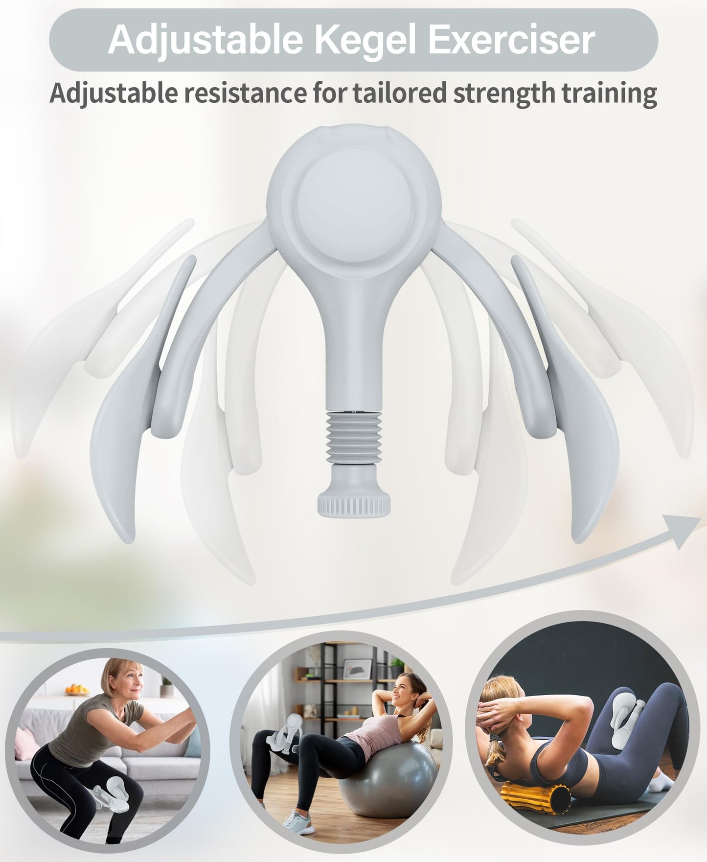 Pelvic Floor Exercise Devices Kegel Exerciser Muscle Trainer 15-70lbs Adjustable for Women/Men, Inner Thigh Exerciser Hip Abductor Machine with Resistance Band, Leg Workout (Grey)