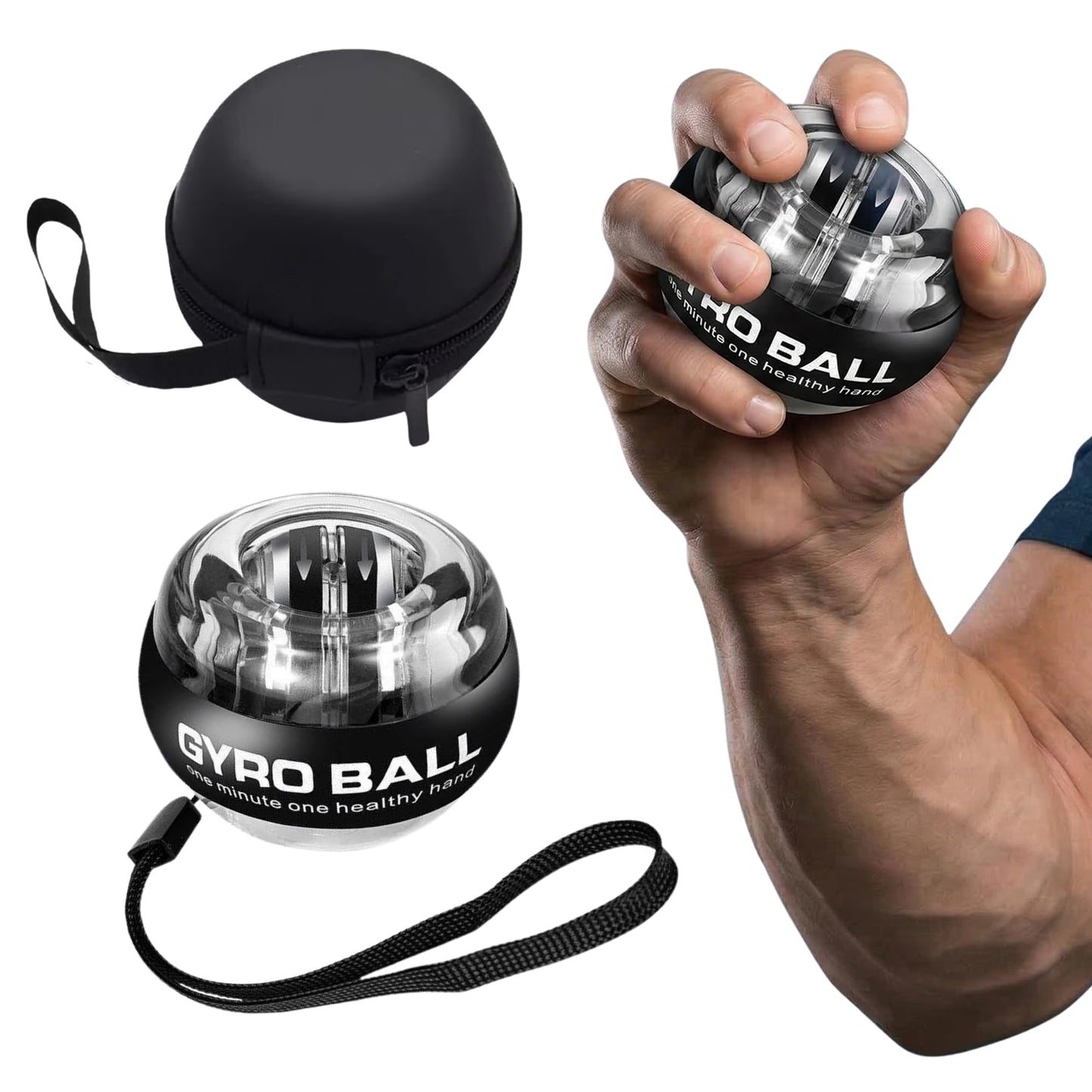 Torque Ball Wrist Trainer, Gyro Ball Hand Exerciser 20,000–30,000 RPM, Adjustable 15–77 lbs Resistance, Forearm Strengthener for Grip, Wrist & Arm Training, Wrist Strengthener Portable Fitness Ball with Strap