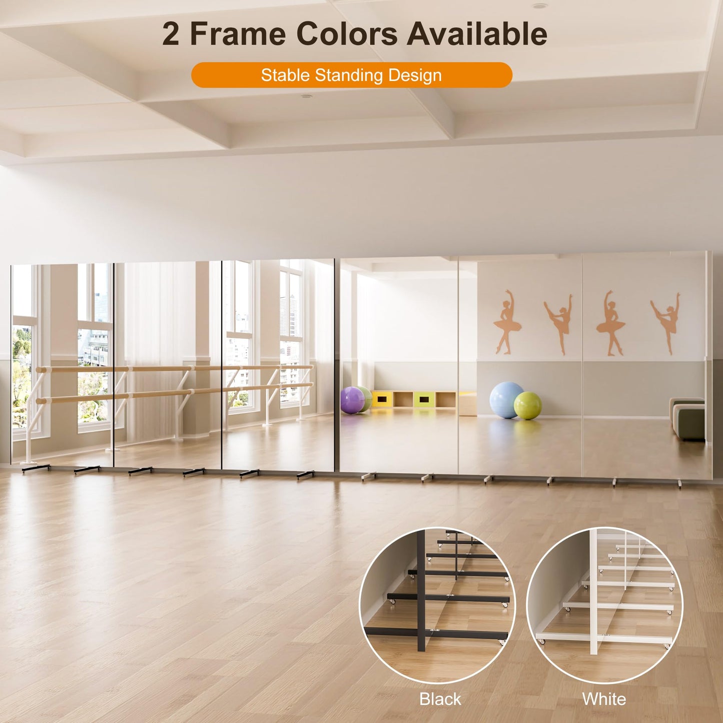 brisafe NanoMirror Non-Glass 118" x 71" Extra Large Mobile Dance Mirror with Wheels, Shatterproof Nano Film Rolling Gym Mirror for Studio, Yoga, Pilates, School & Home Gym, Black