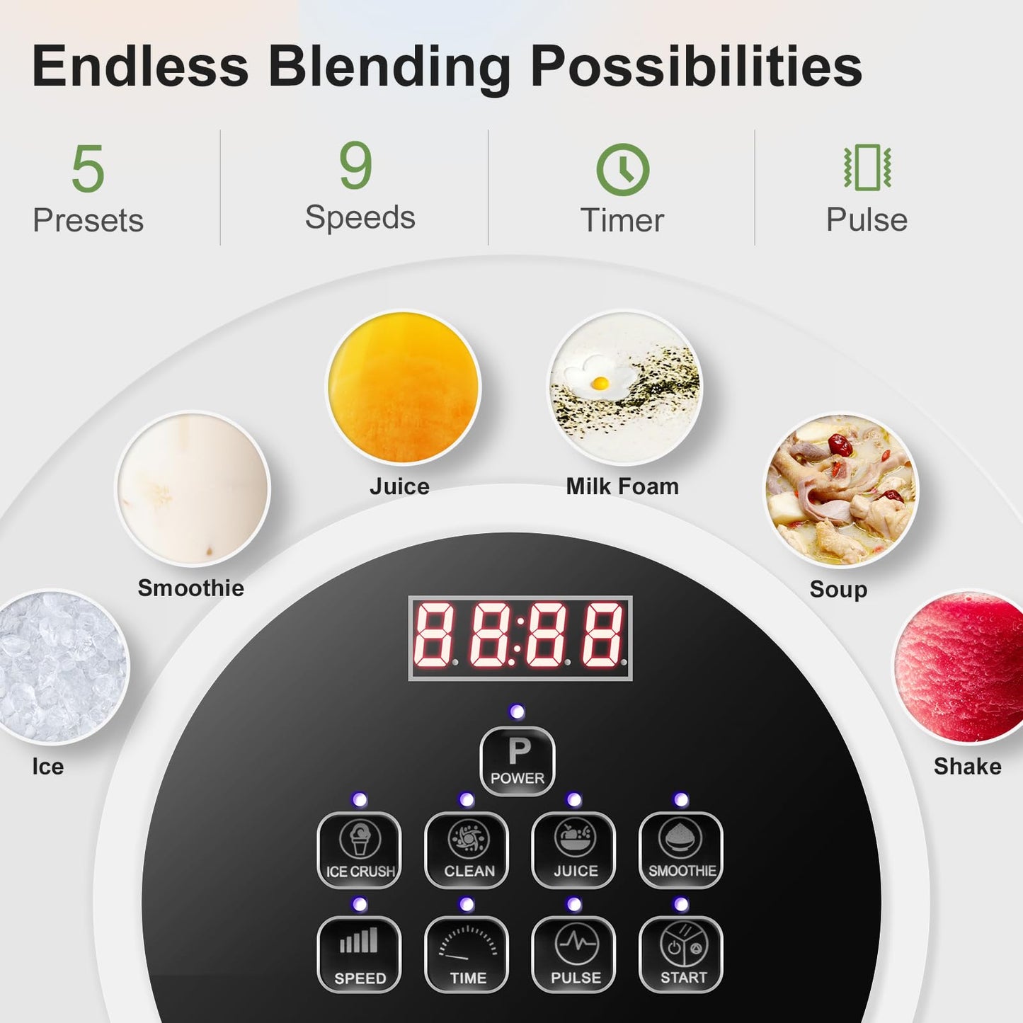 TERUISI Commercial Blender, 2200W 2.95 HP Professional Blender with Quiet PC Sound Enclosure, 70 Oz / 2L Large Heavy Duty Blenders with 9 Speeds, Timer, Self-Cleaning, 5 Presets For Shake and Smoothie
