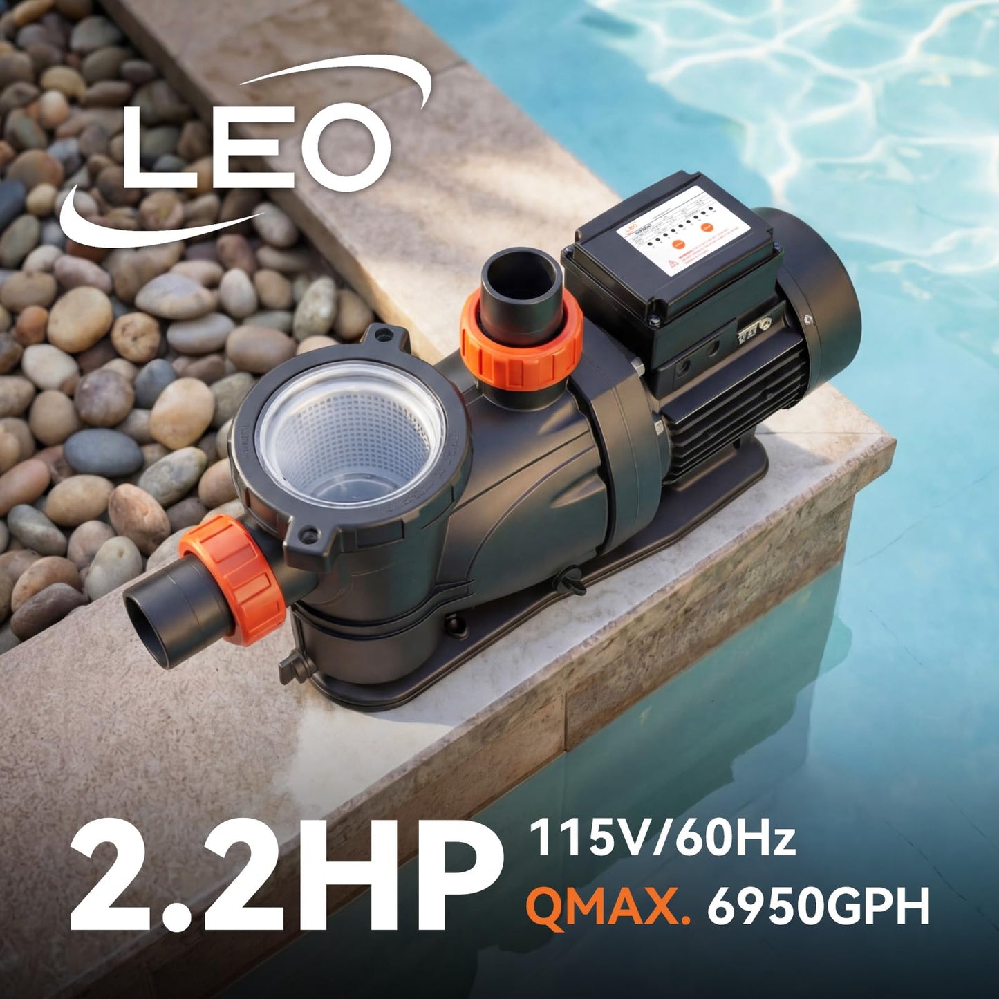 LEO In/Above Ground Pool Pump High Flow Powerful Self Priming Pool Pump,Black