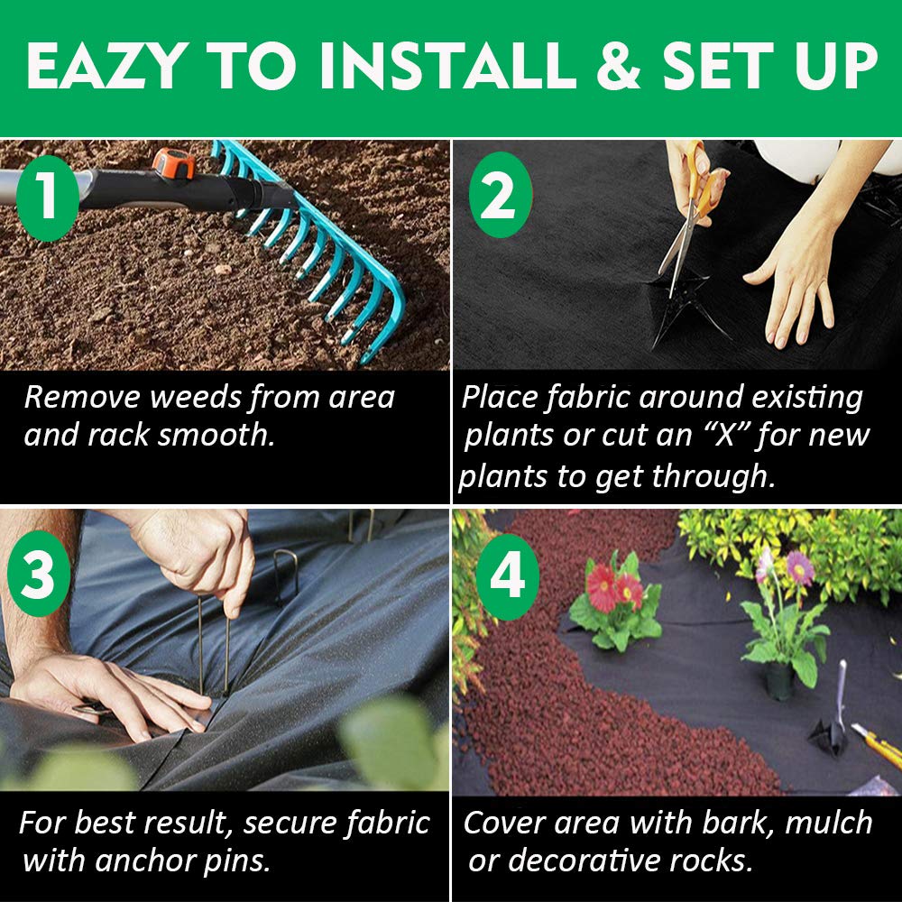 Kdgarden Premium 5oz Pro Weed Barrier Landscape Fabric Ground Cover Heavy Duty Commercial Anti-Weed Gardening Mat, 4ft x 100ft, Black