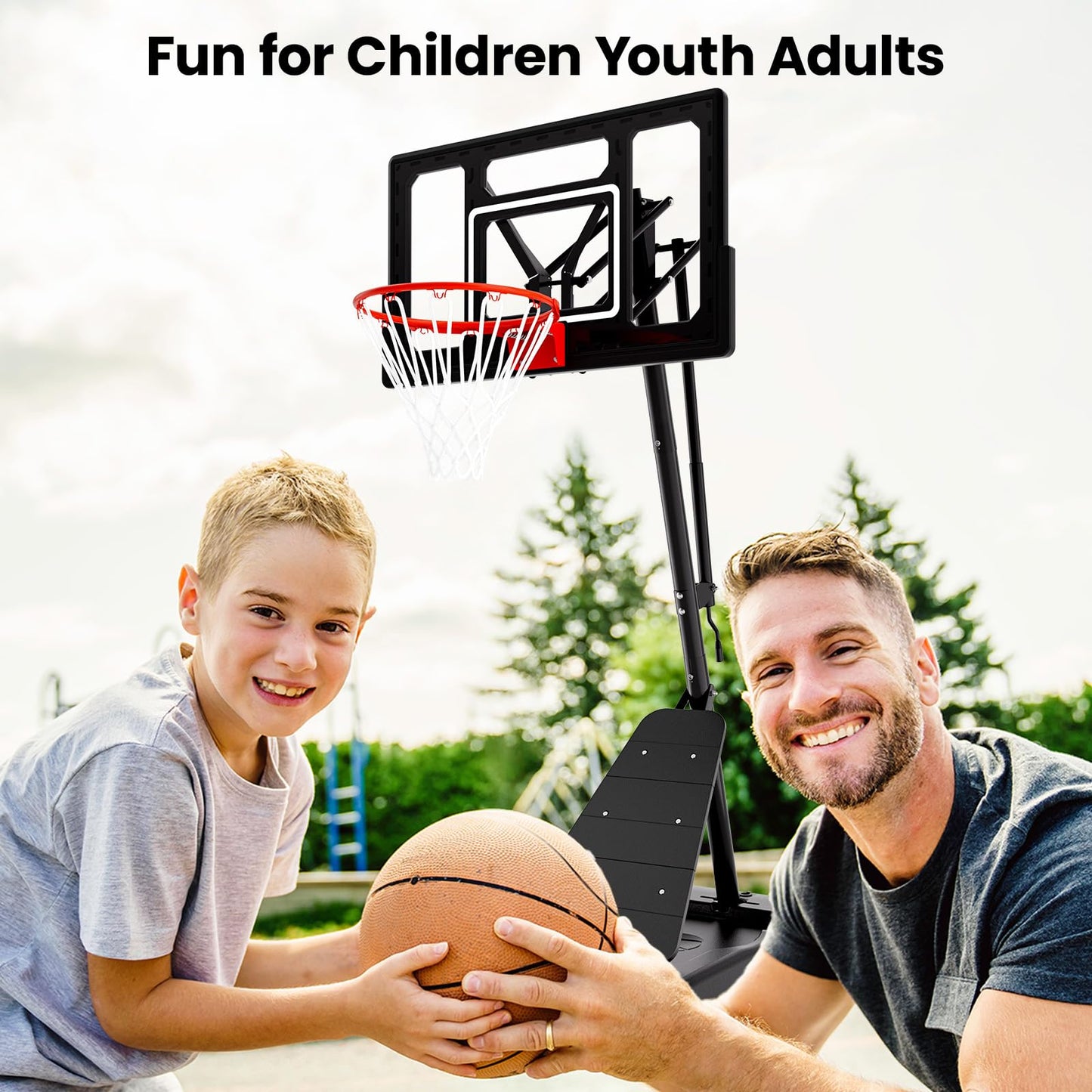BACKYARD BLITZ Basketball Hoop,44&48in Backboard Portable Basketball Goal System, 10FT Hand-Crank Adjustable Basketball Hoop Outdoor (Black, 40in Backboard)