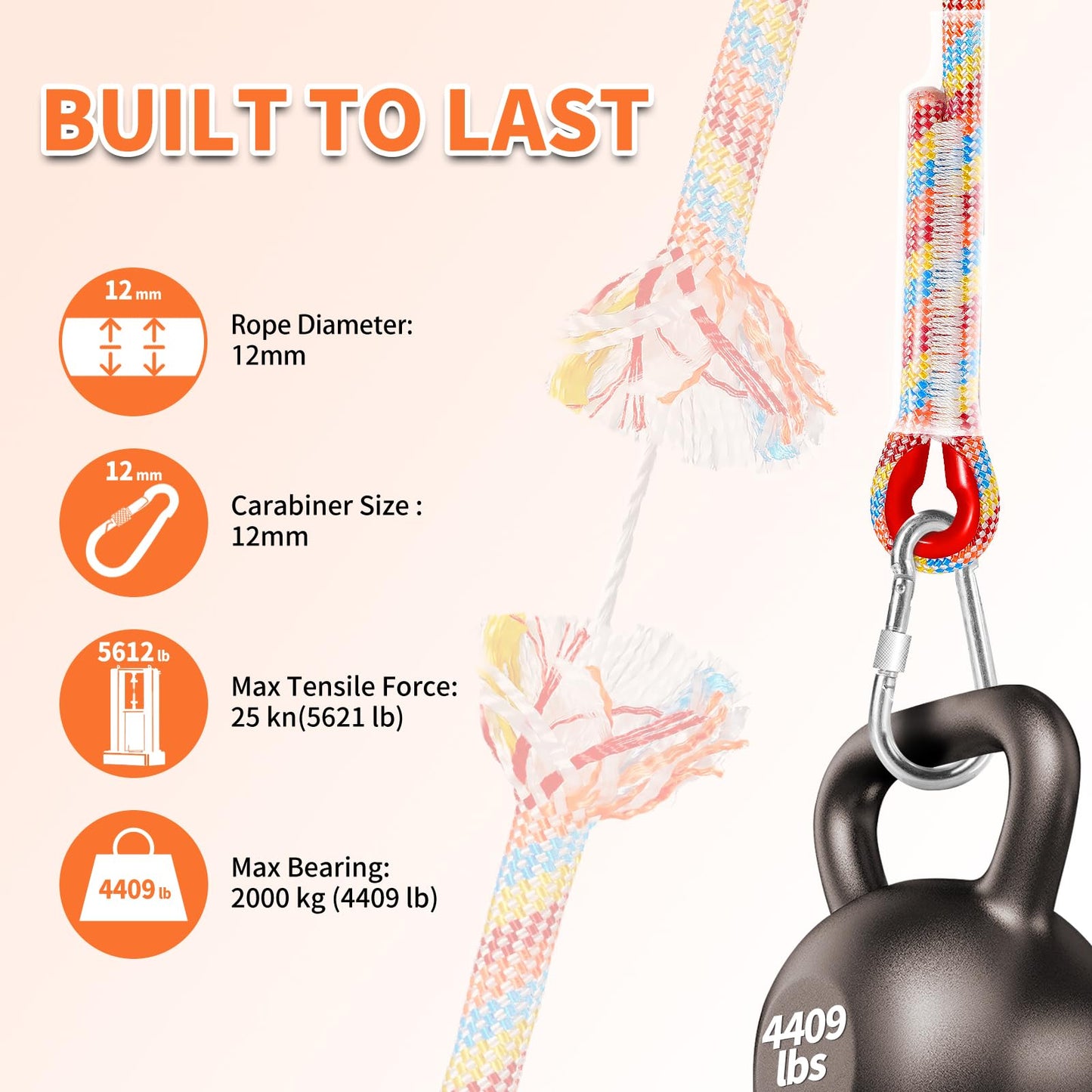 Werfeito Tree Swing Ropes (Set of 2), 3FT/5FT/10FT/15FT/20FT, Tree Swing Straps Hanging Kit Holds 4400 lbs, Heavy Duty Carabiners for All Swing Hammock Playground Set Accessories (3 FT)