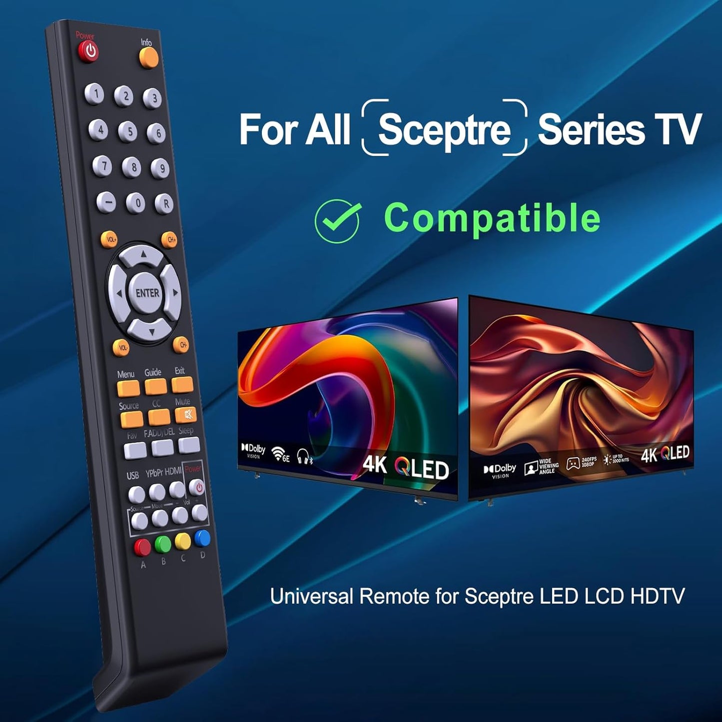 RETROSUN Replacment (8142026670003C) Universal Remote Control for All Sceptre TV LED LCD HDTV