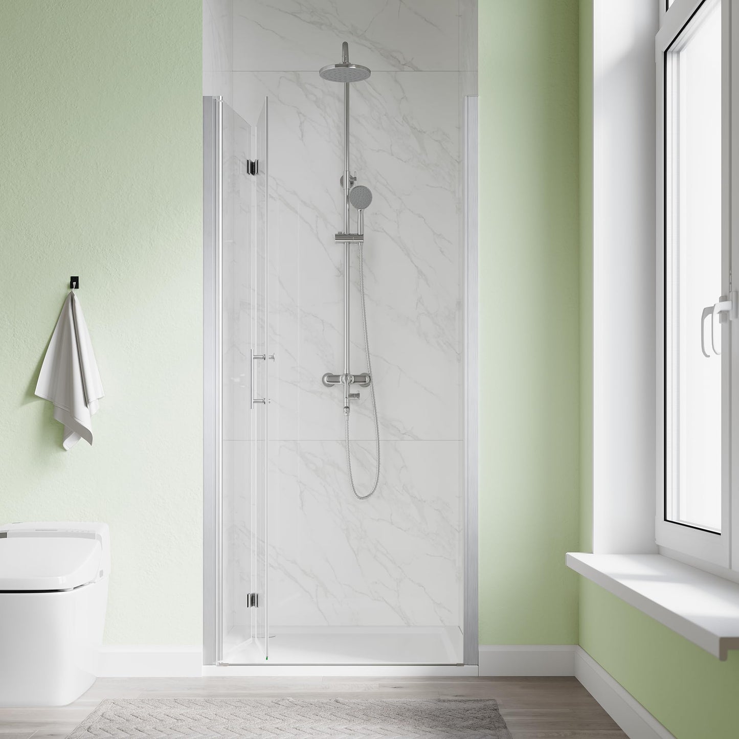 SL4U Bifold Shower Door, 36" W x 72" H, 1/4" Tempered Glass Shower Door, Foldable Shower Glass Door, Easy to Clean, Brushed Nickel Finish
