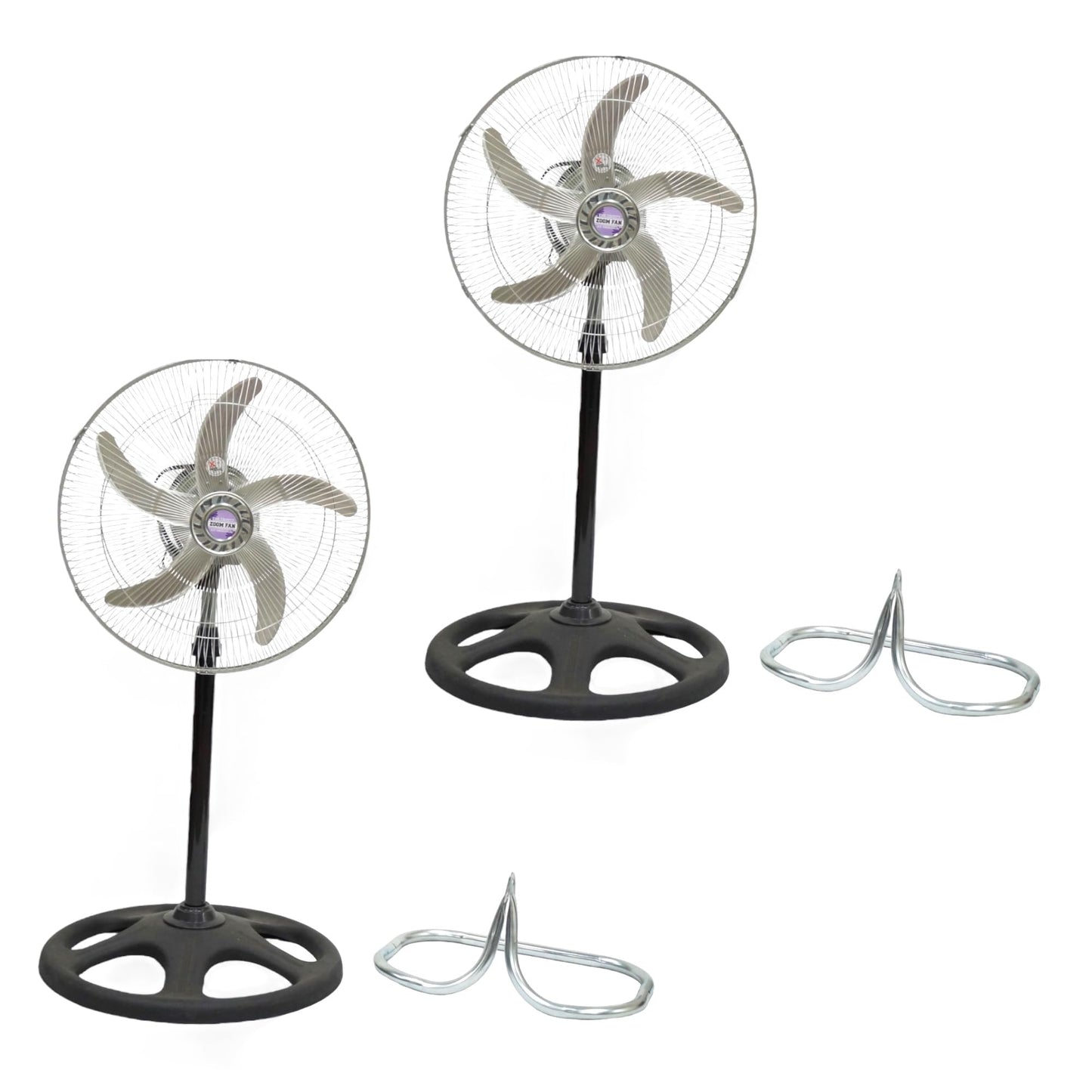 ZOOM 2 Packs 3850CFM 18inch 2in1 Modern Industrial Floor and Stand Fans Aluminum Blades 3 Speeds Oscillation Adjustable Heights for Livingroom, Dining Room, Bedroom, Dorms, Garage and Kitchen