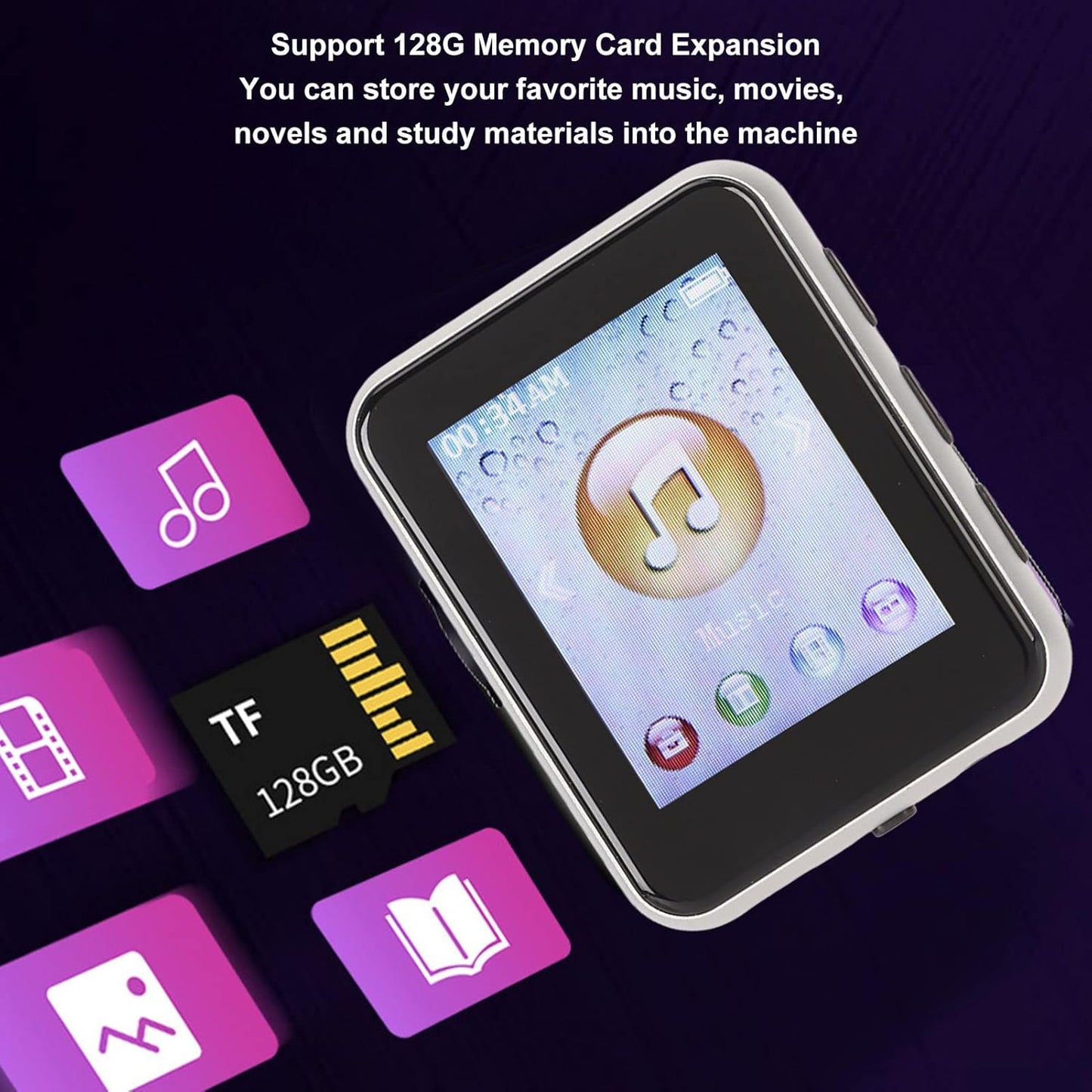 Dilwe 8G MP3 1.8 Inch Mp3 Player with Bluetooth, Player with Pedometer and Speaker, Portable HiFi Digital Music Player