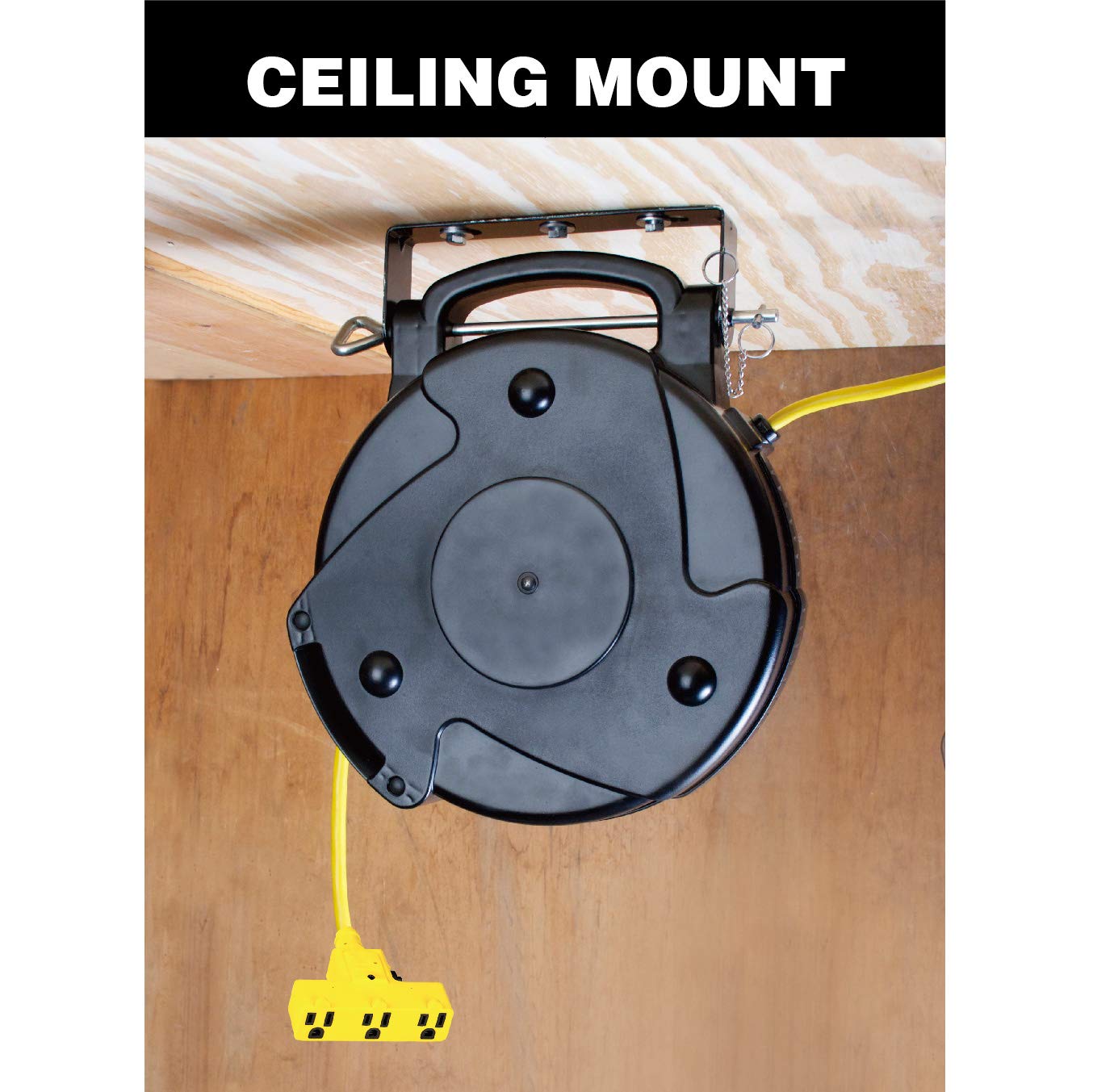 Alert ProReel Professional Grade ProReel 8665TFS Heavy Duty Retractable Extension Cord Reel | 65 Foot 12/3 SJTOW 15 Amp Single Tap Industrial Cord | Clear 5-15/20R Receptacle with Power On Indicator