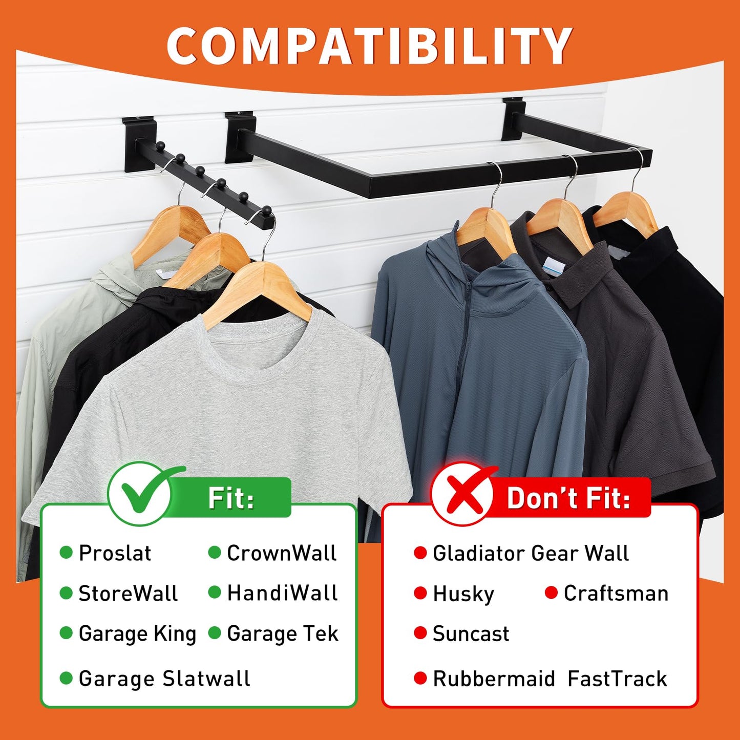 WETOECOTEC 12 Pack Slatwall Accessories Kit with U-Shaped Rectangular Tubing Hangrails and Waterfall Display Hanger, Slatwall Hooks and Hanger for Clothing Retail, Merchandise Display
