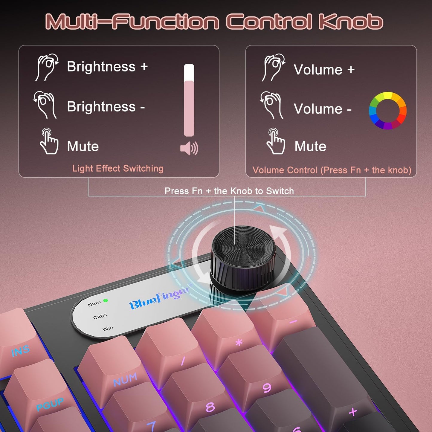 BlueFinger 98 RGB Gaming Keyboard, Keys USB Wired Keyboard with Rainbow Backlit, Volume Knob & Screen, Quiet Typing