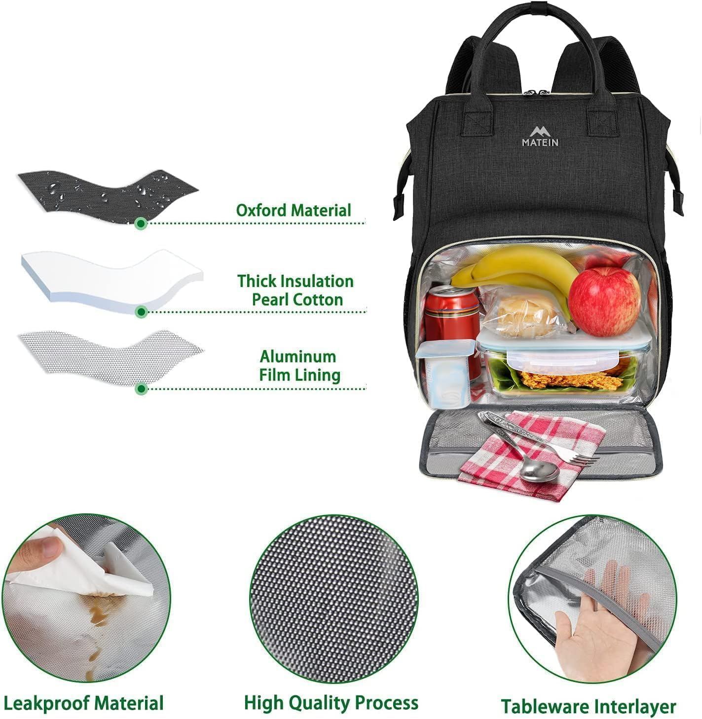 Backpack Backpack 15.6 Inch Commuter MATEIN Lunch for Women, Insulated Cooler Lunch Bag for Men, Leakproof Laptop